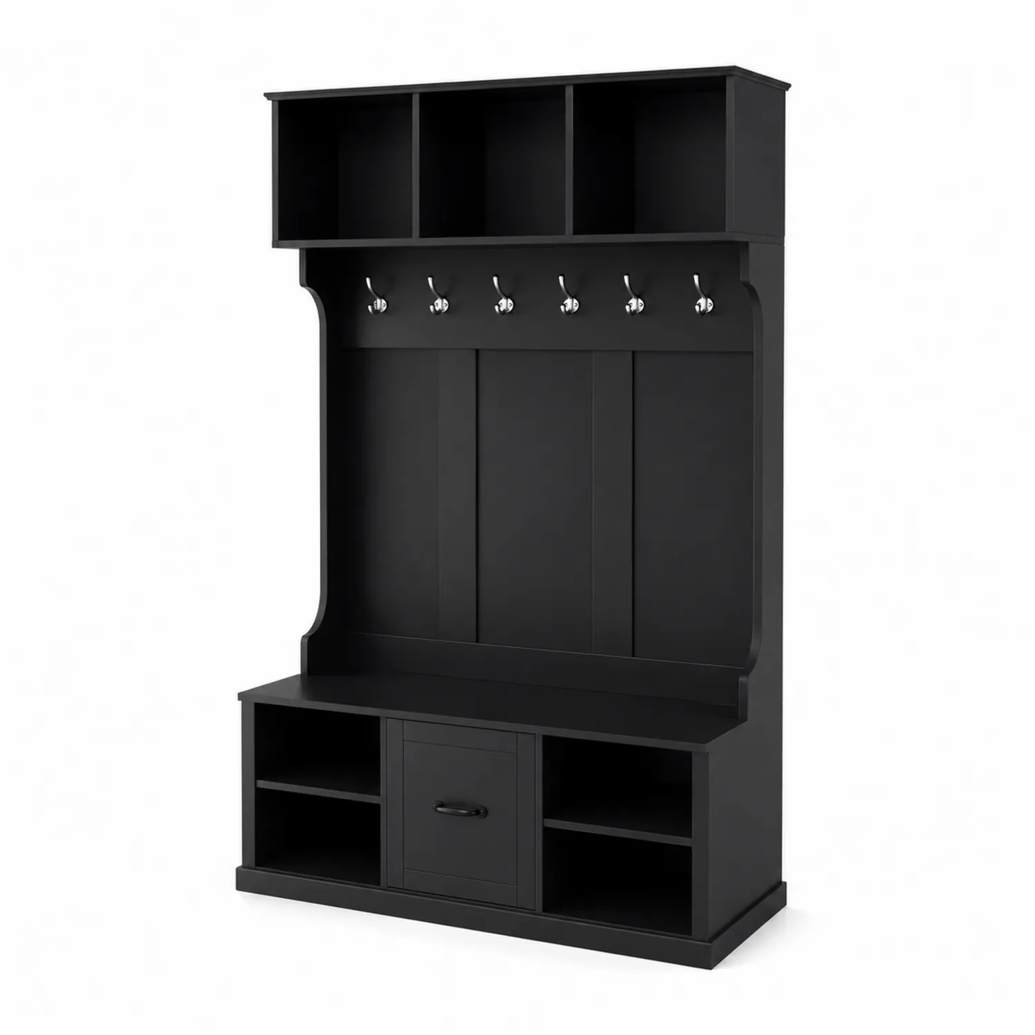 Garderobe aus MDF mit Sitzbank und Stauraum, Schwarz-Dorviorae
