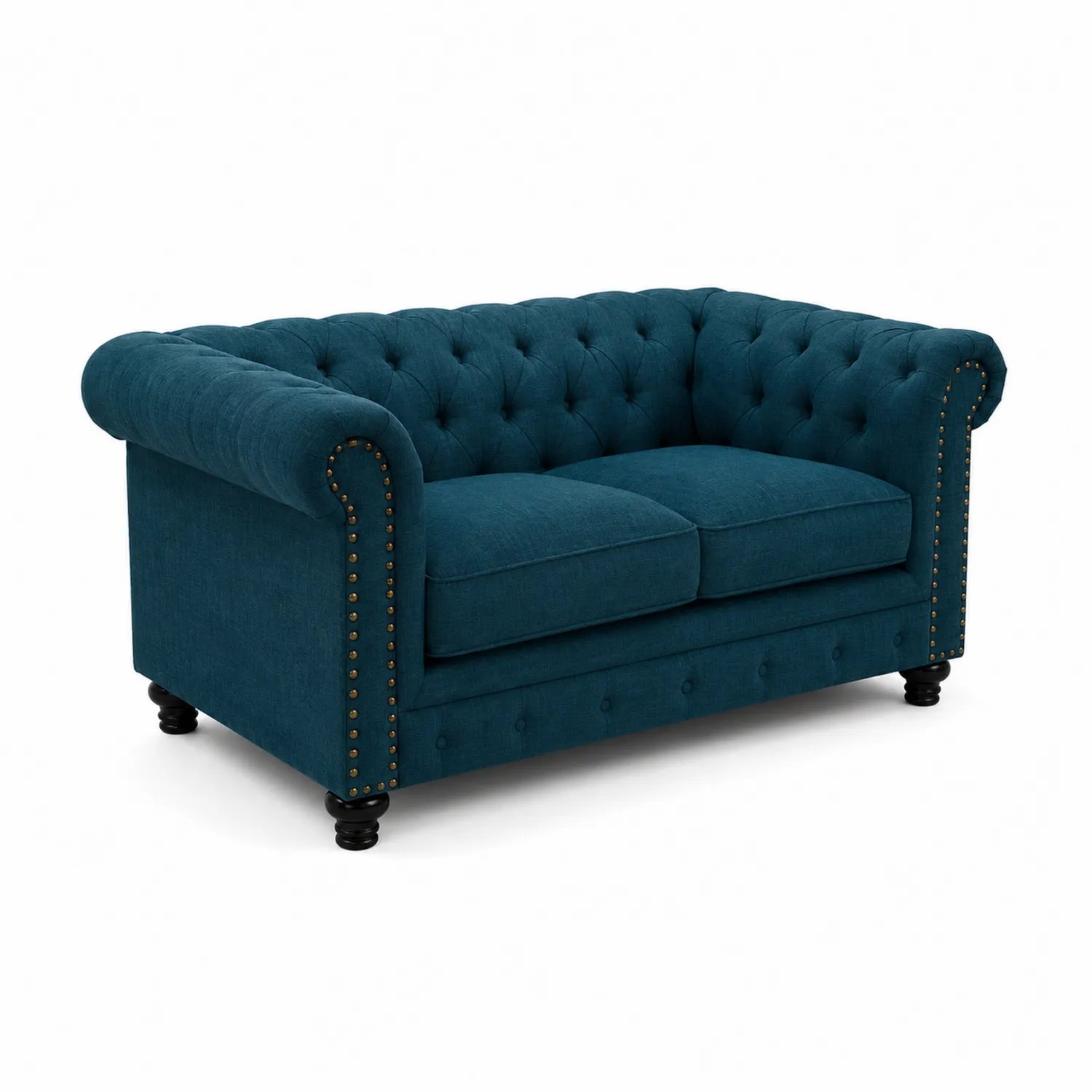 Zweisitzer Sofa Chesterfield Stil Holz Stoff Dunkelblau-Dorviorae