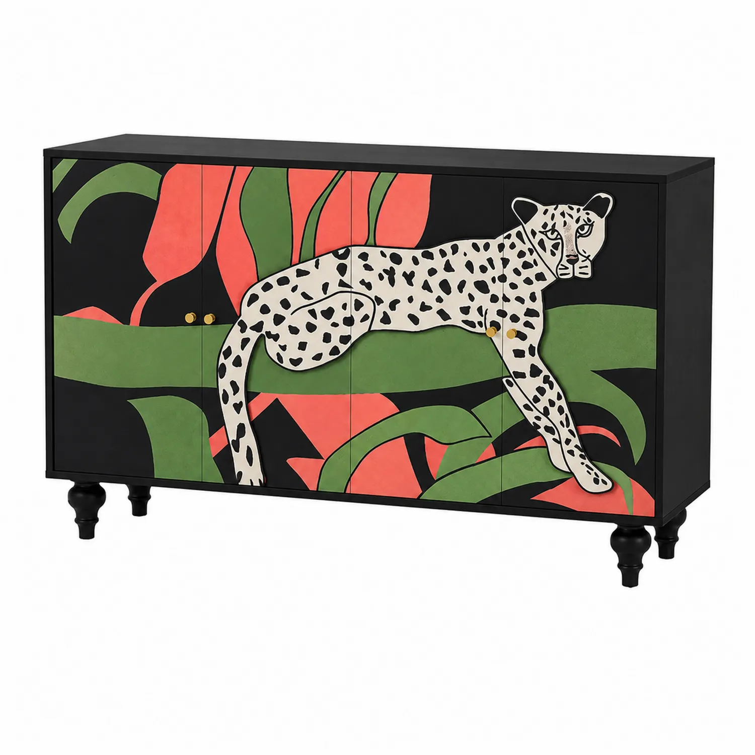 MDF-Sideboard mit Gepardenmotiv 120 cm Schwarz/Grün/Rot-Dorviorae