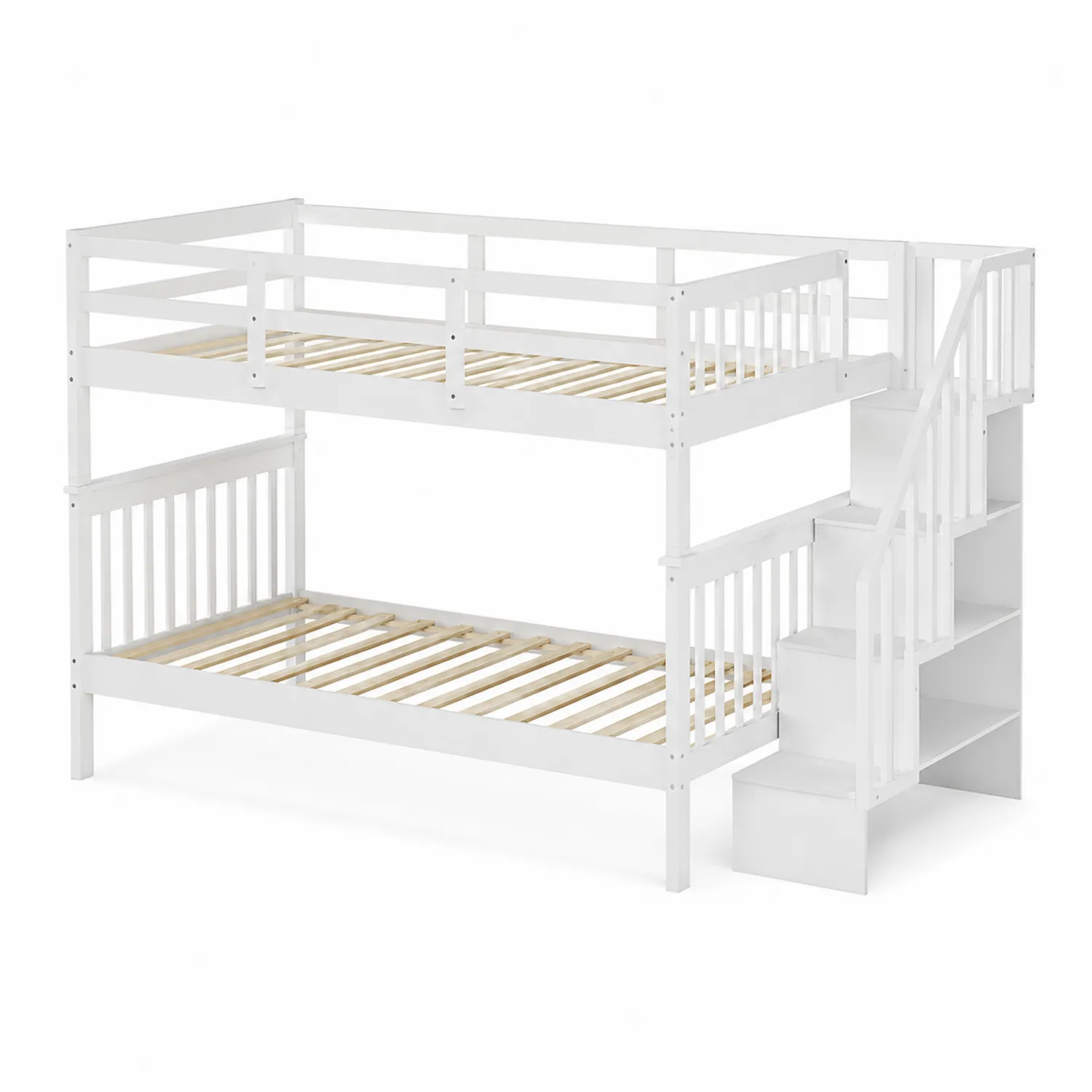 Weißes Massivholz-Etagenbett mit Treppe 200x90 cm-Dorviorae