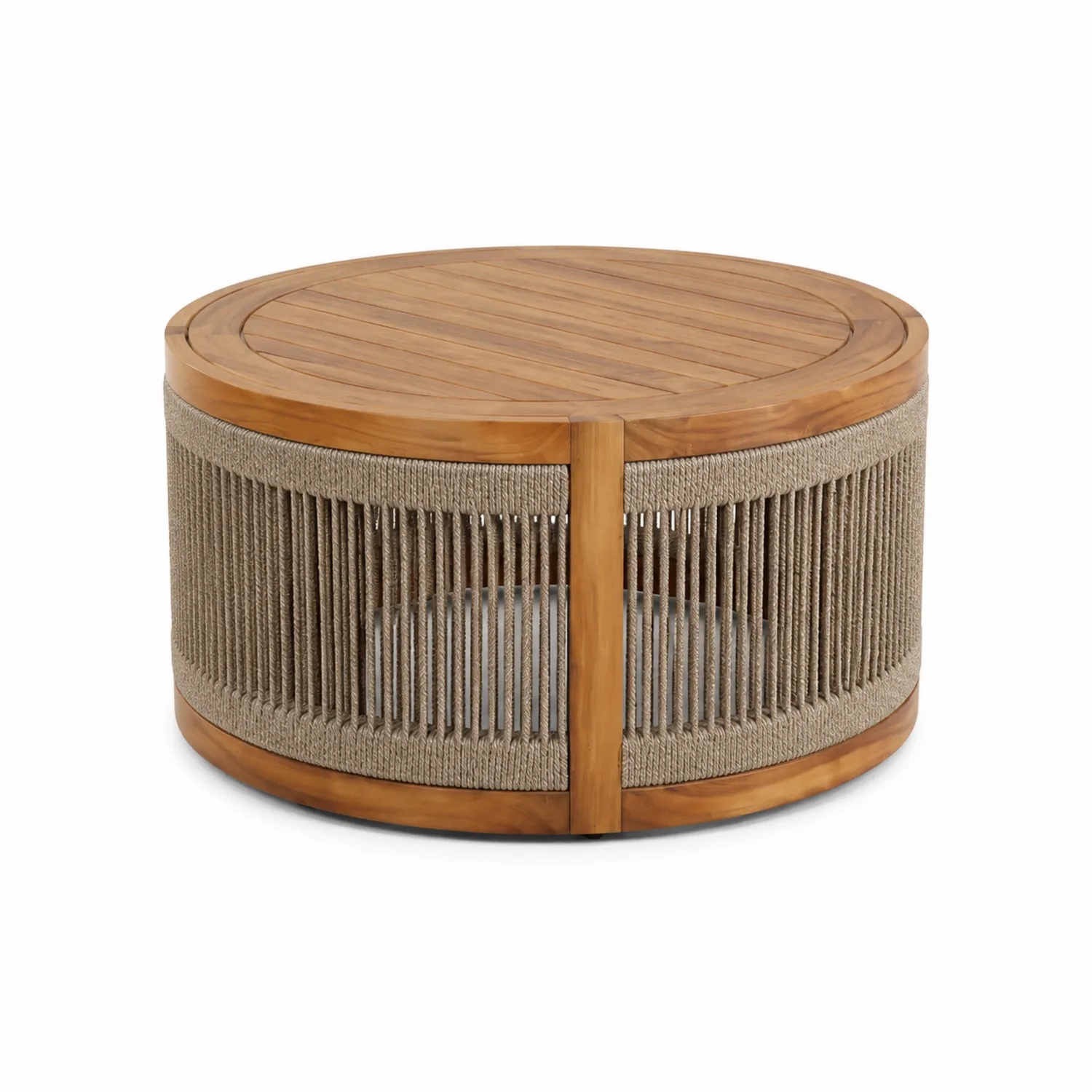 Runder Teakholz-Tisch mit Polyesterseil, 90 cm, Natur-Dorviorae