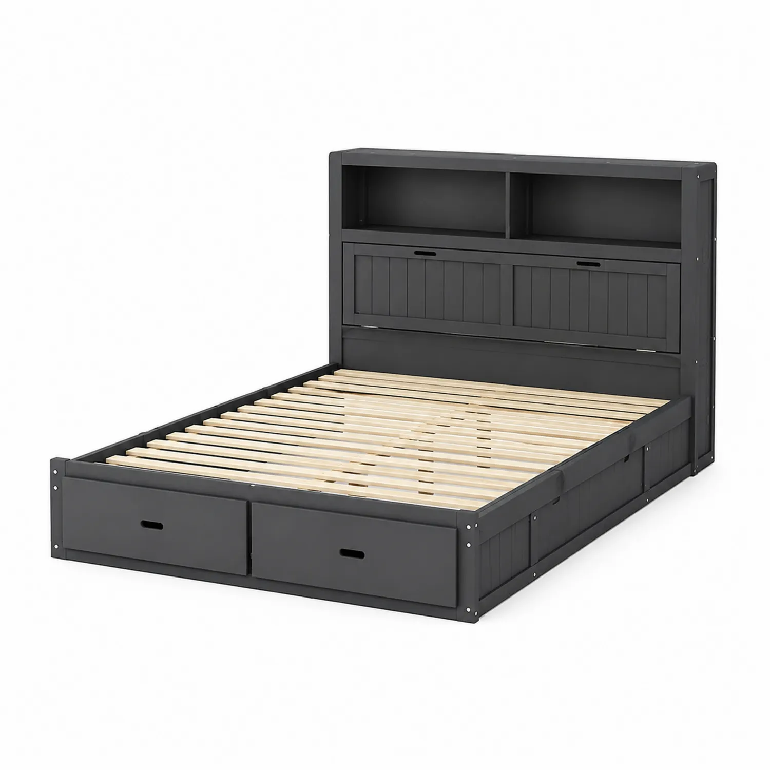 Holzbett mit Stauraum, Kopfteil und Schubladen 200x180 cm Schwarz-Dorviorae