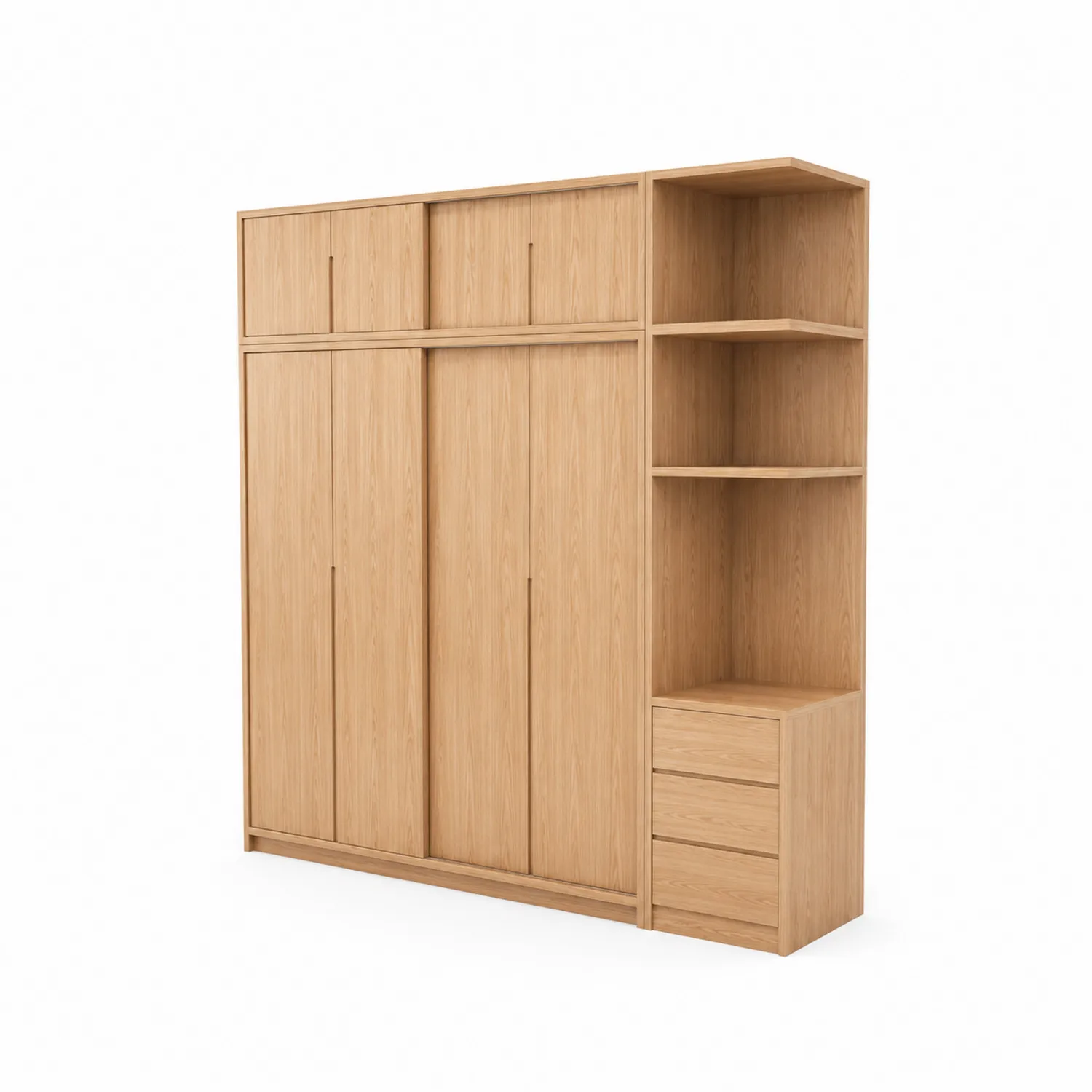 Kleiderschrank aus Eichenholz mit Schiebetüren und Regalen 200x60x240cm Natur-Dorviorae