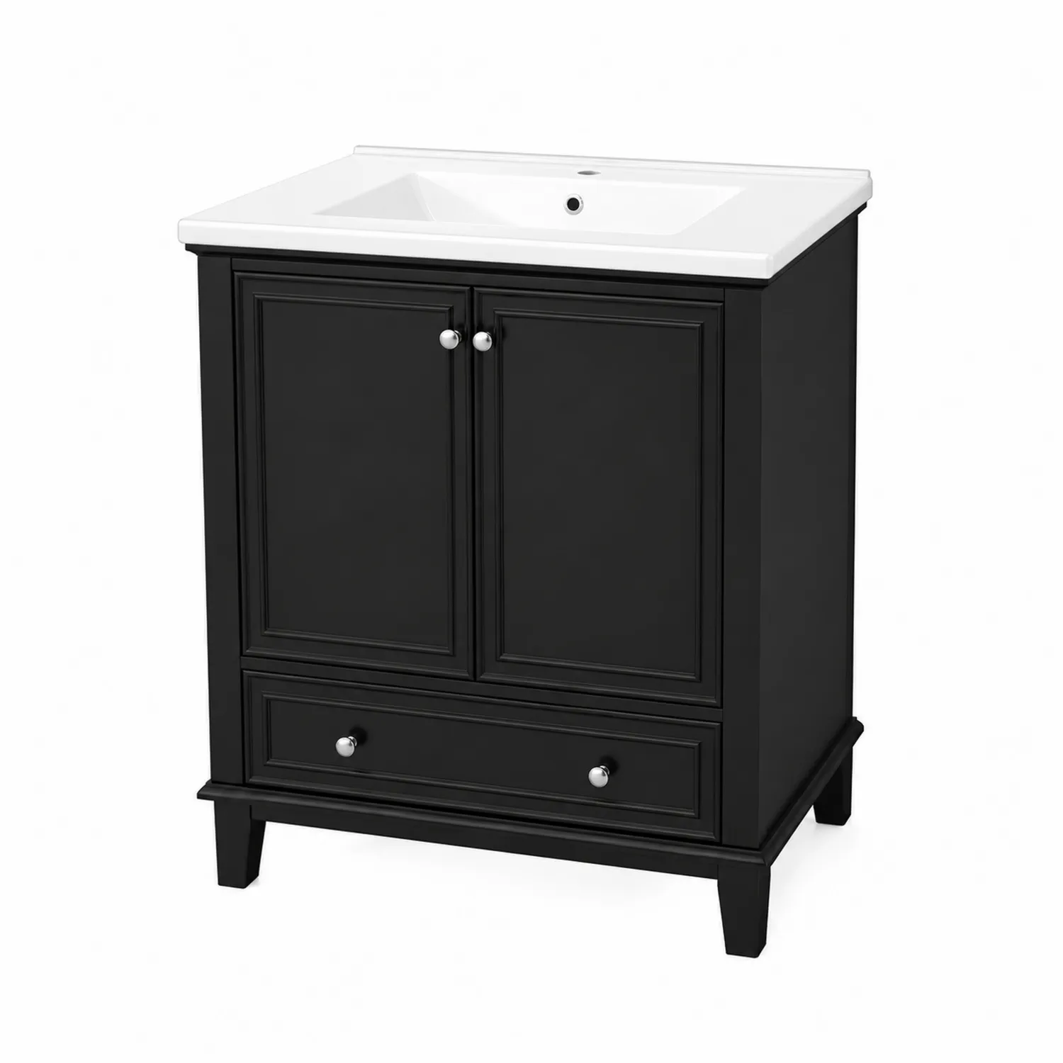 Einzelwaschtisch MDF Schwarz mit Waschbecken-Dorviorae