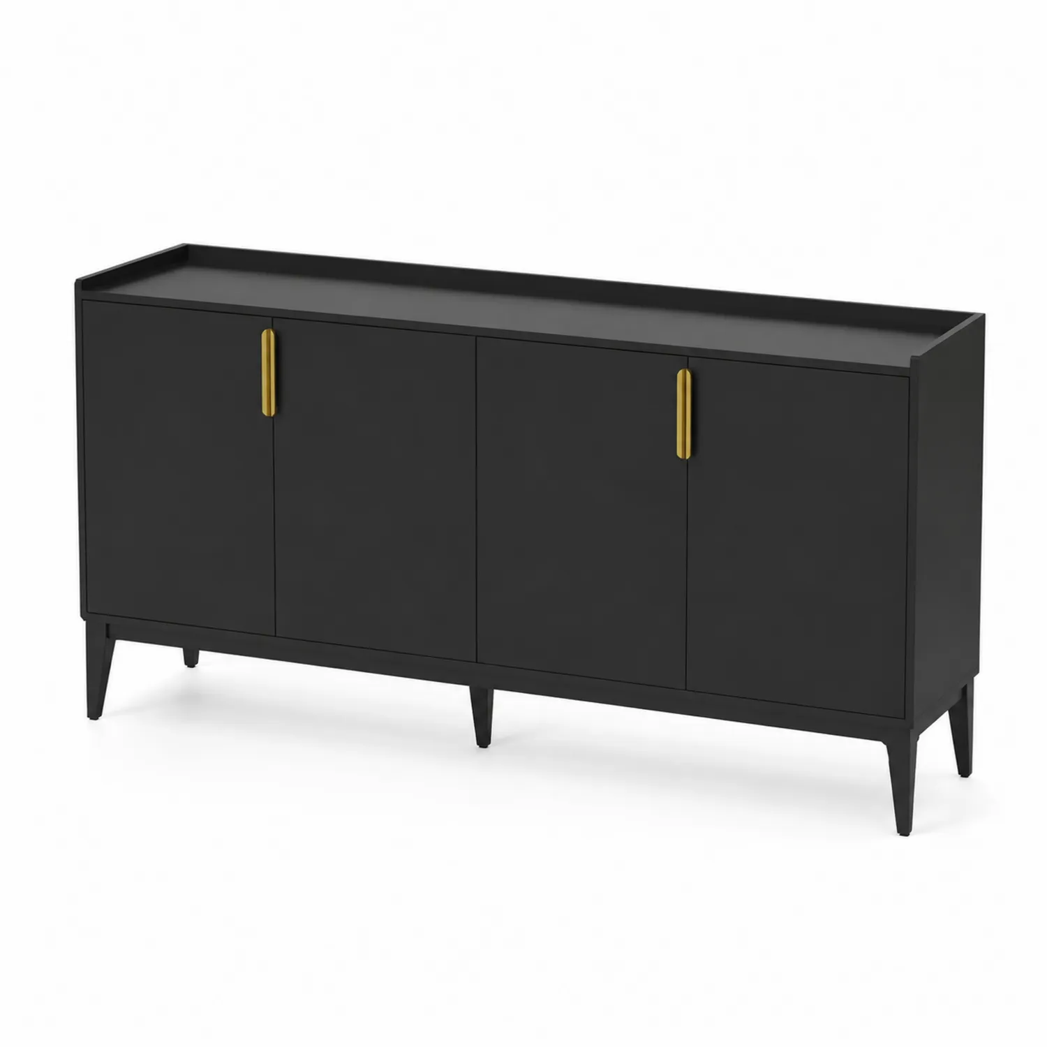 Sideboard aus Holzwerkstoff mit Metallgriffen Schwarz 150x40x80 cm-Dorviorae