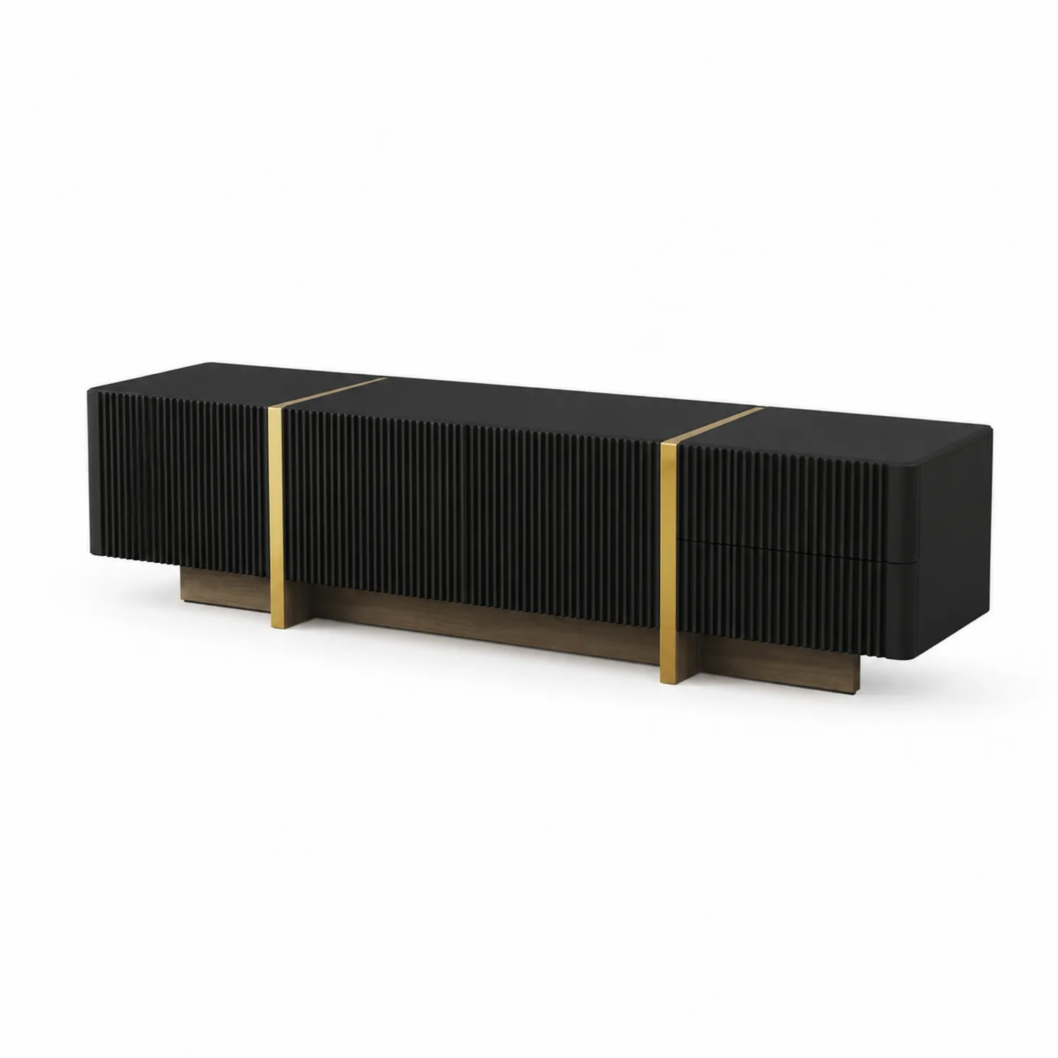 TV-Möbel aus MDF mit Metallakzenten Schwarz und Gold 180x40x50 cm-Dorviorae