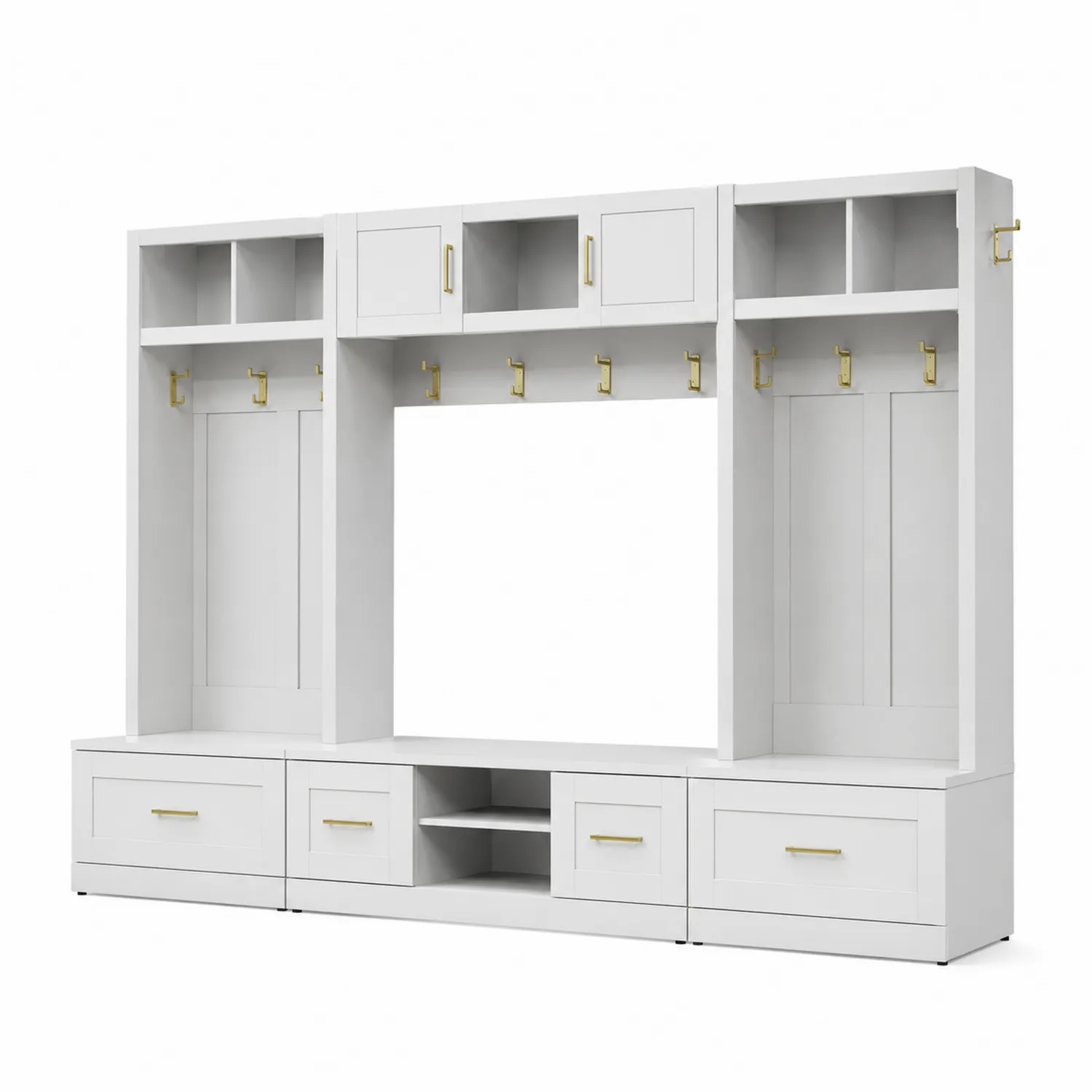 Garderoben-Set mit MDF-Schubladen und Regalen in Weiß 300x40x200cm-Dorviorae