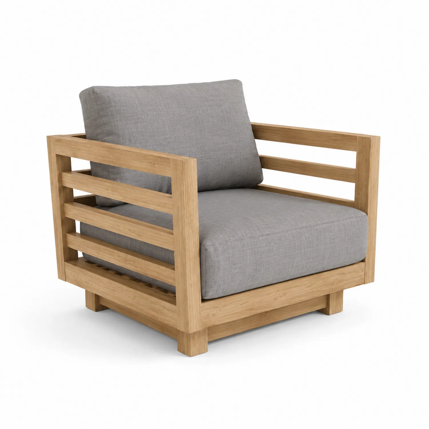 Outdoor Clubstuhl aus Holz und Stoff, Naturholz/Grau-Dorviorae