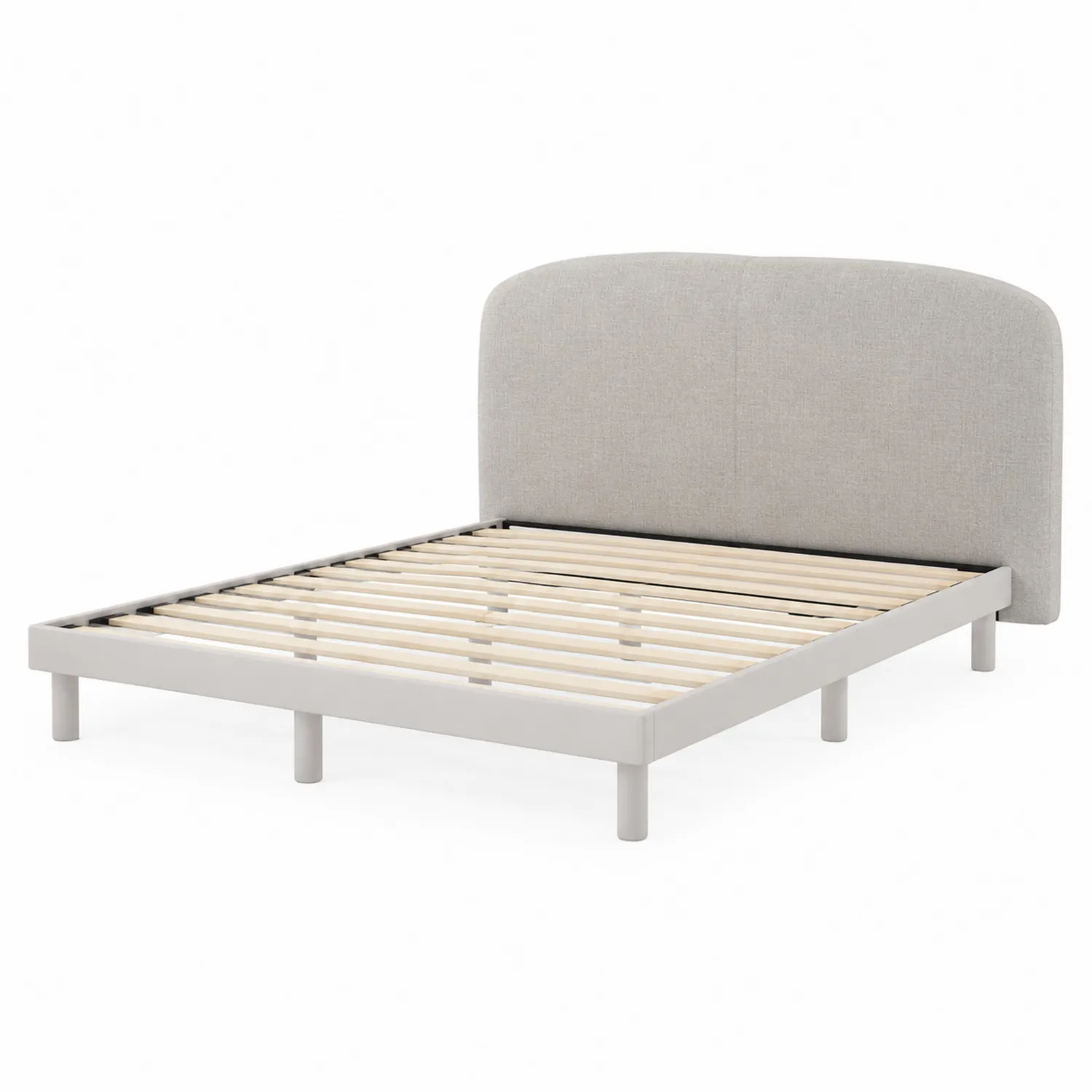 Bett mit Stoff-Kopfteil und Holzrahmen Grau-Dorviorae
