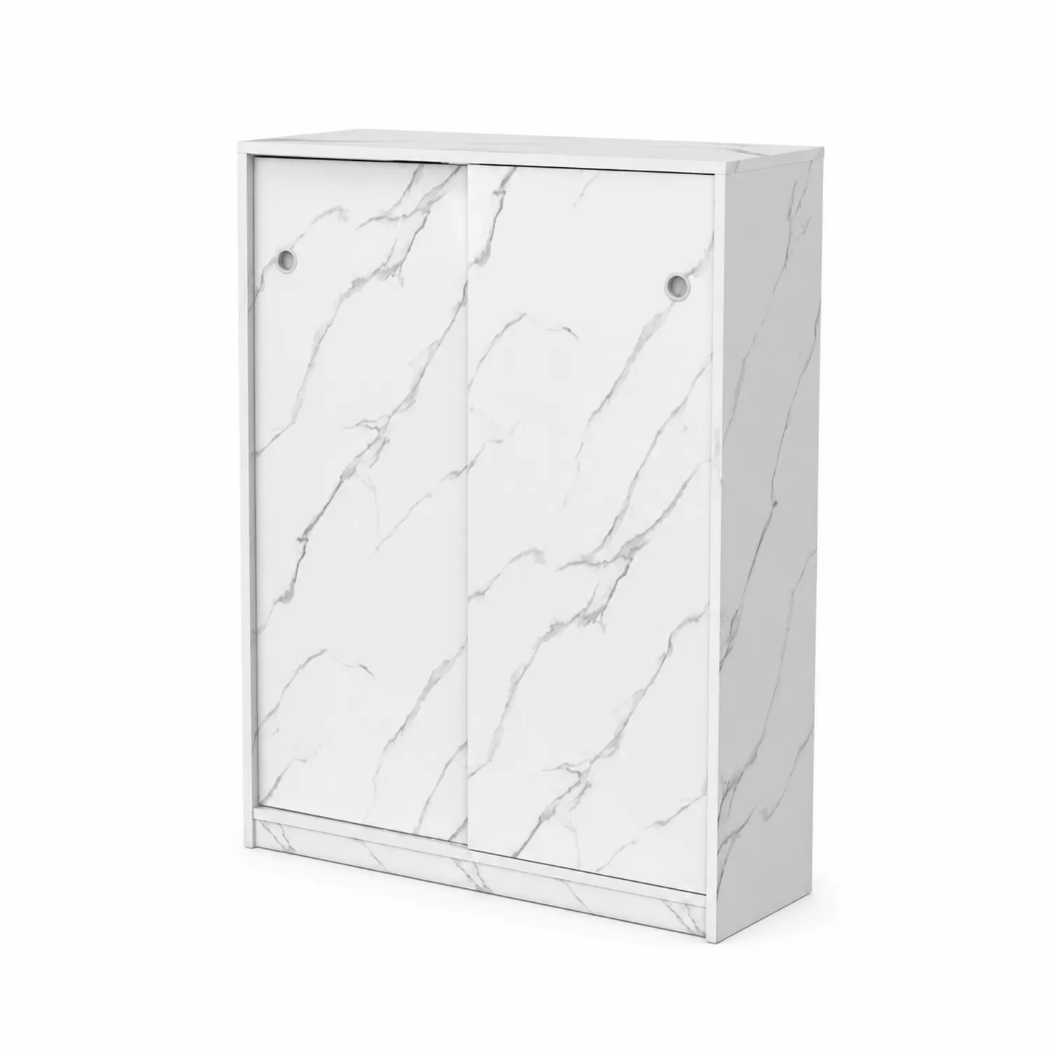 Schuhschrank mit Marmor-Effekt Dekor, Holz, 100x80x25cm, Weiß-Dorviorae