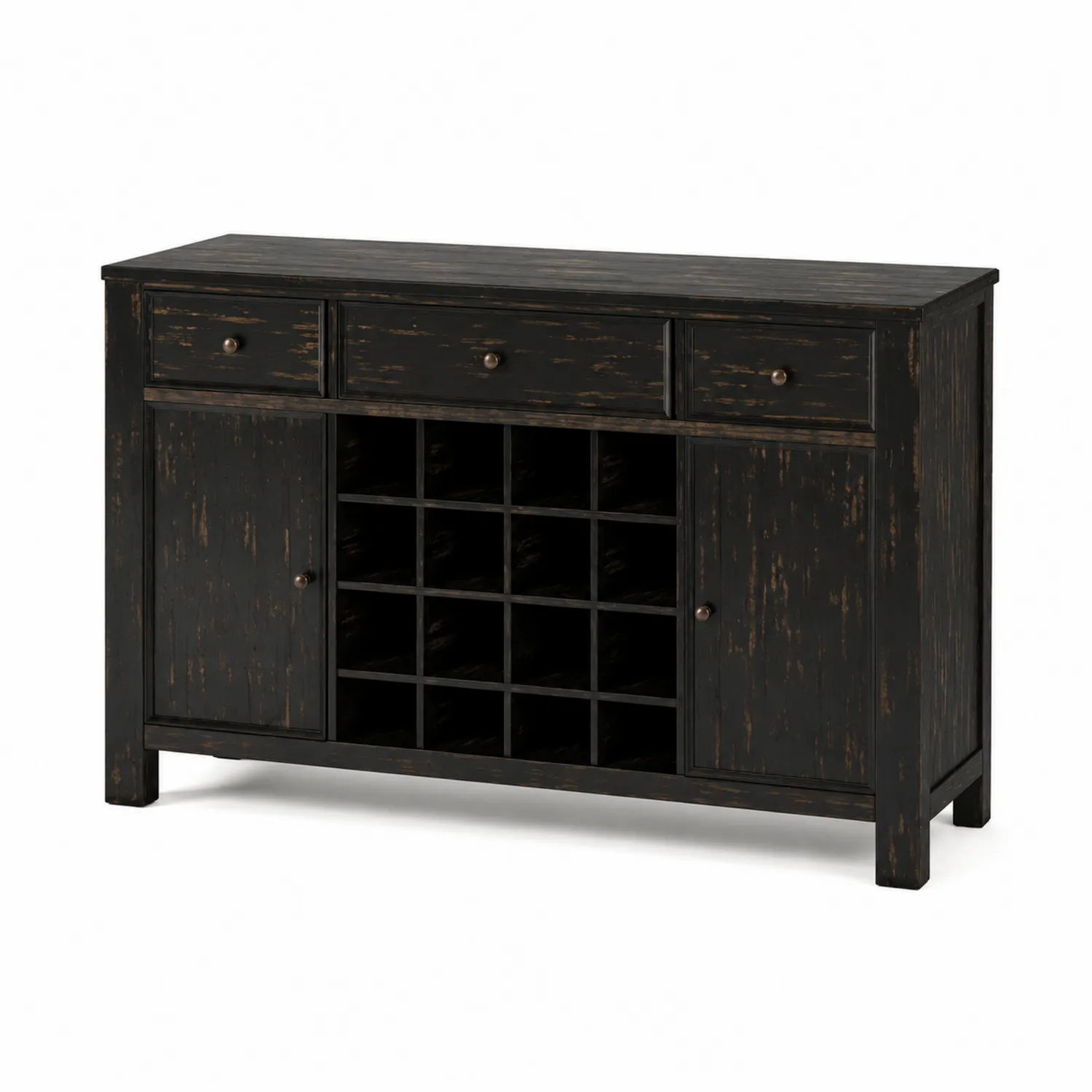 Holz Buffetschrank mit Weinregal Schwarz 120x40x85cm-Dorviorae
