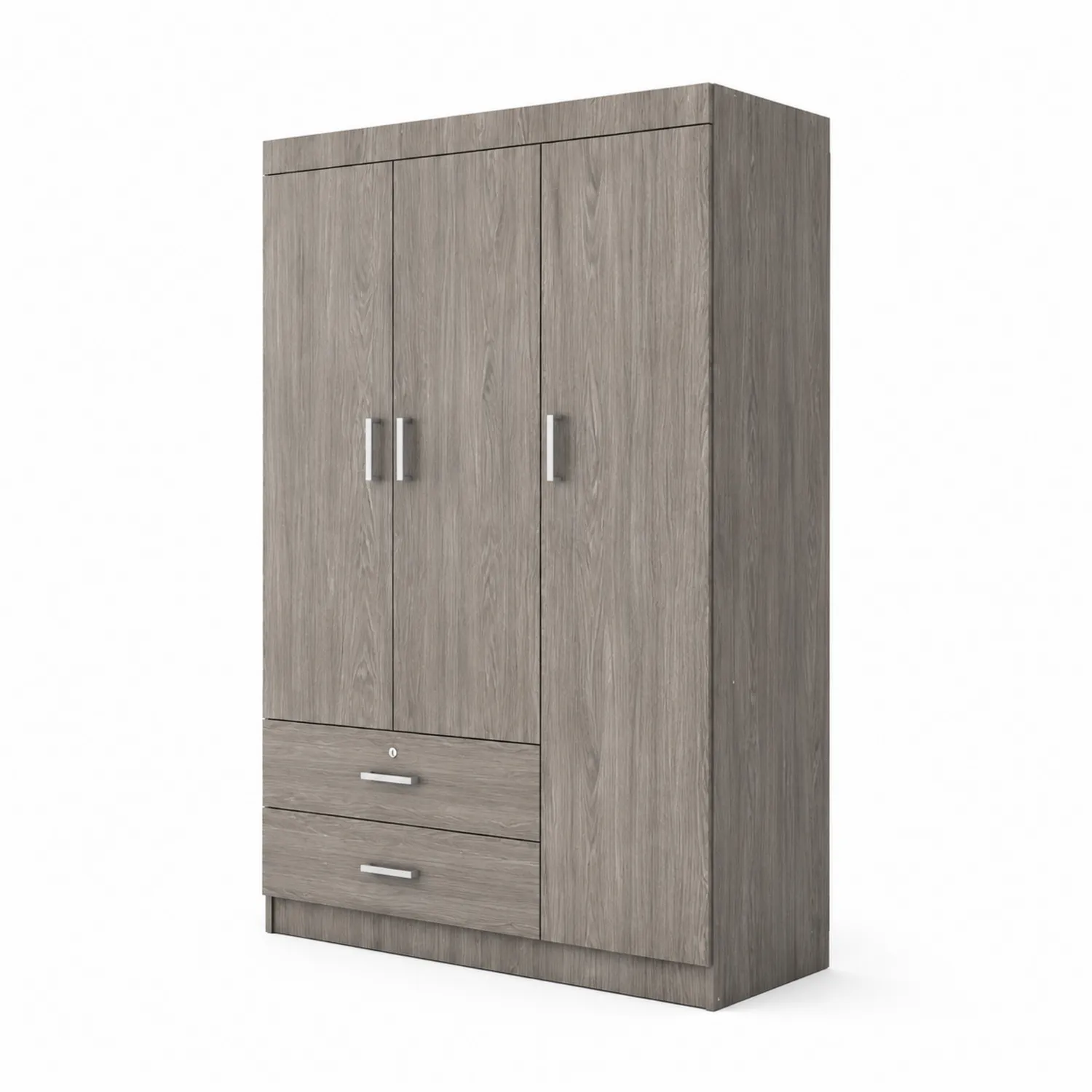 Kleiderschrank Holz 3 Türen 2 Schubladen Grau 180x120x50 cm-Dorviorae