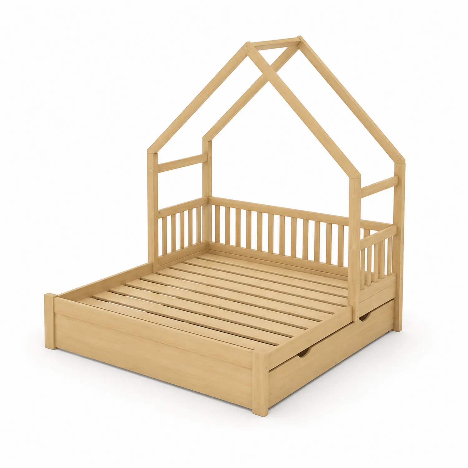 Kinderbett aus Kiefernholz in Hausform mit Schubladen 200x90 cm Natur-Dorviorae