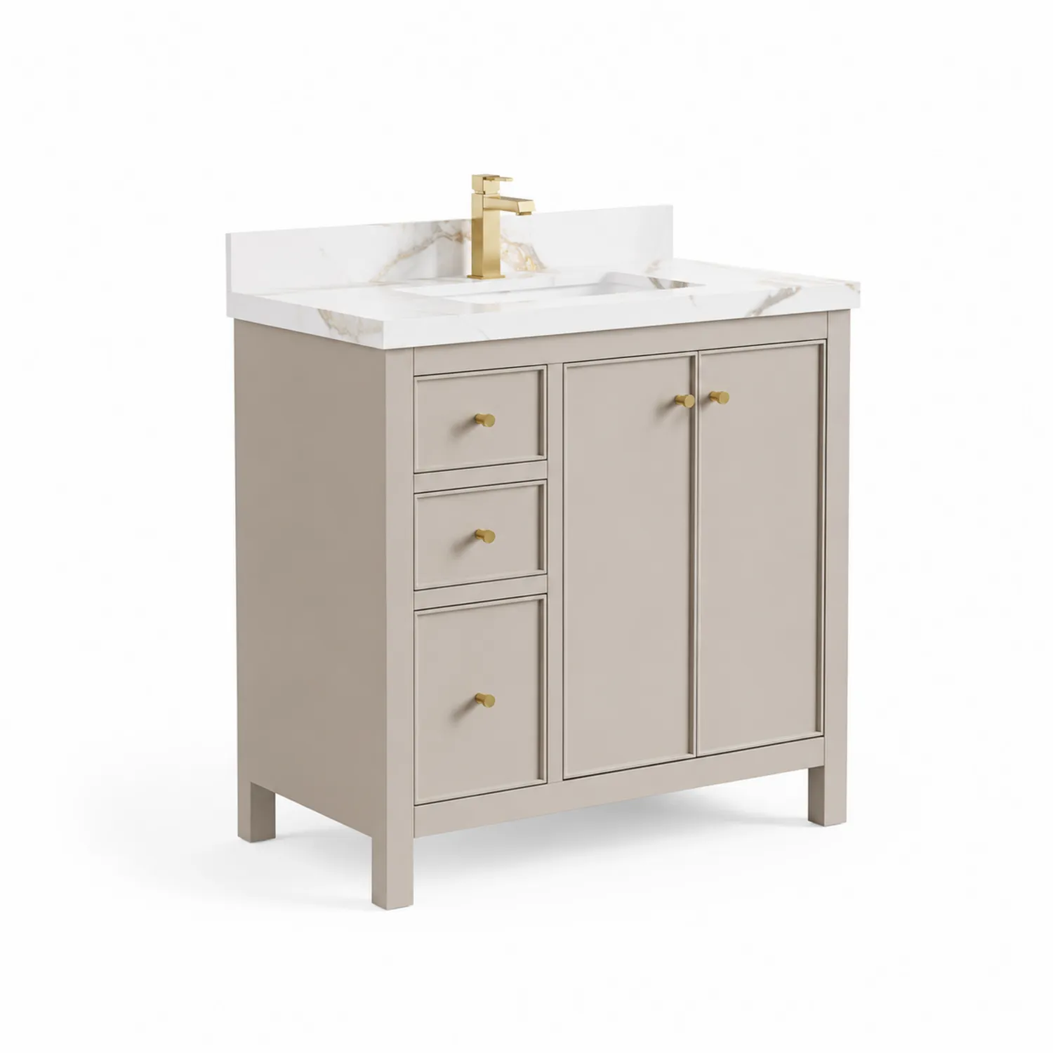Waschtisch mit Marmorplatte und MDF-Schrank 80 cm Beige-Dorviorae