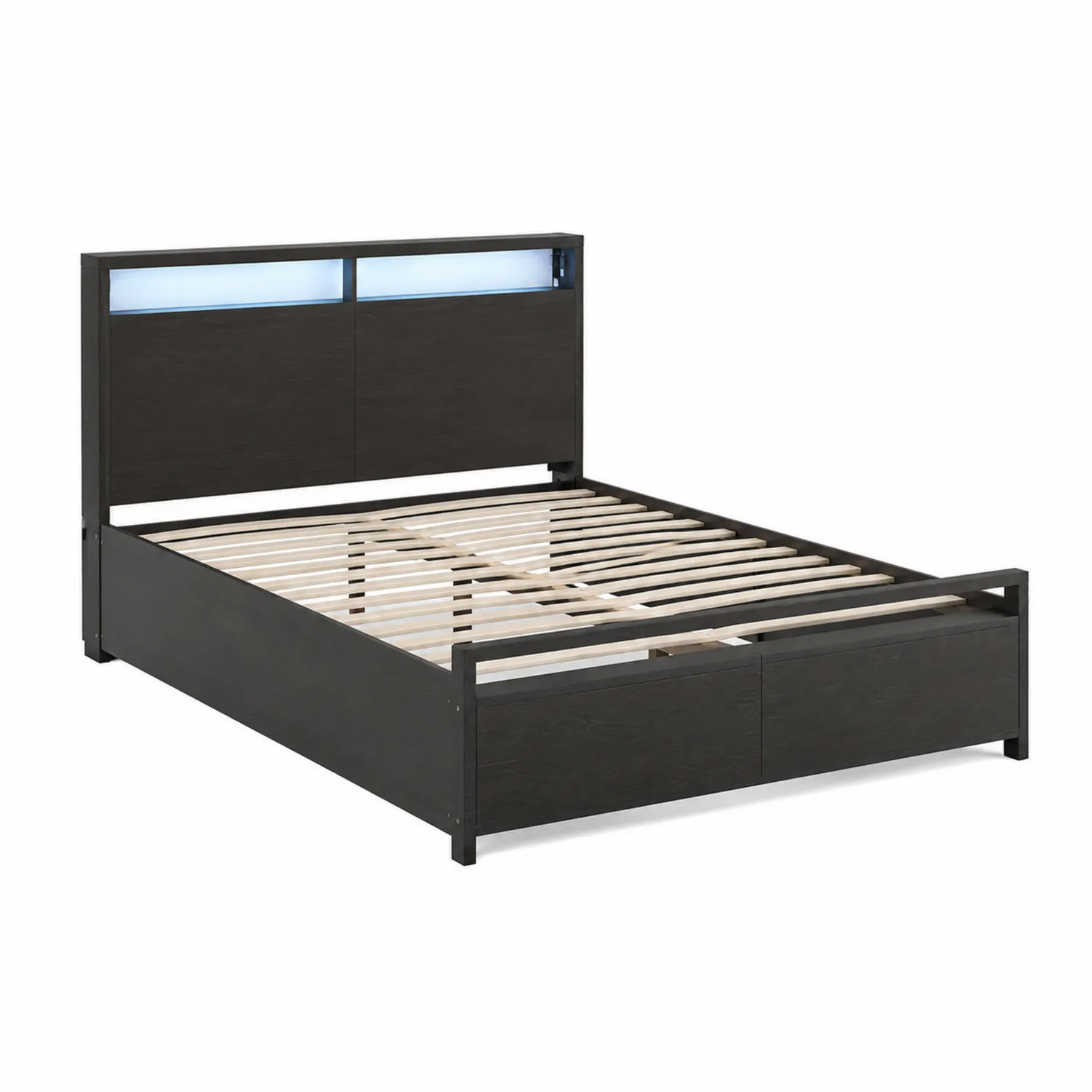 Doppelbett Holzrahmen MDF mit LED-Kopfteil 200x160 cm Schwarz-Dorviorae