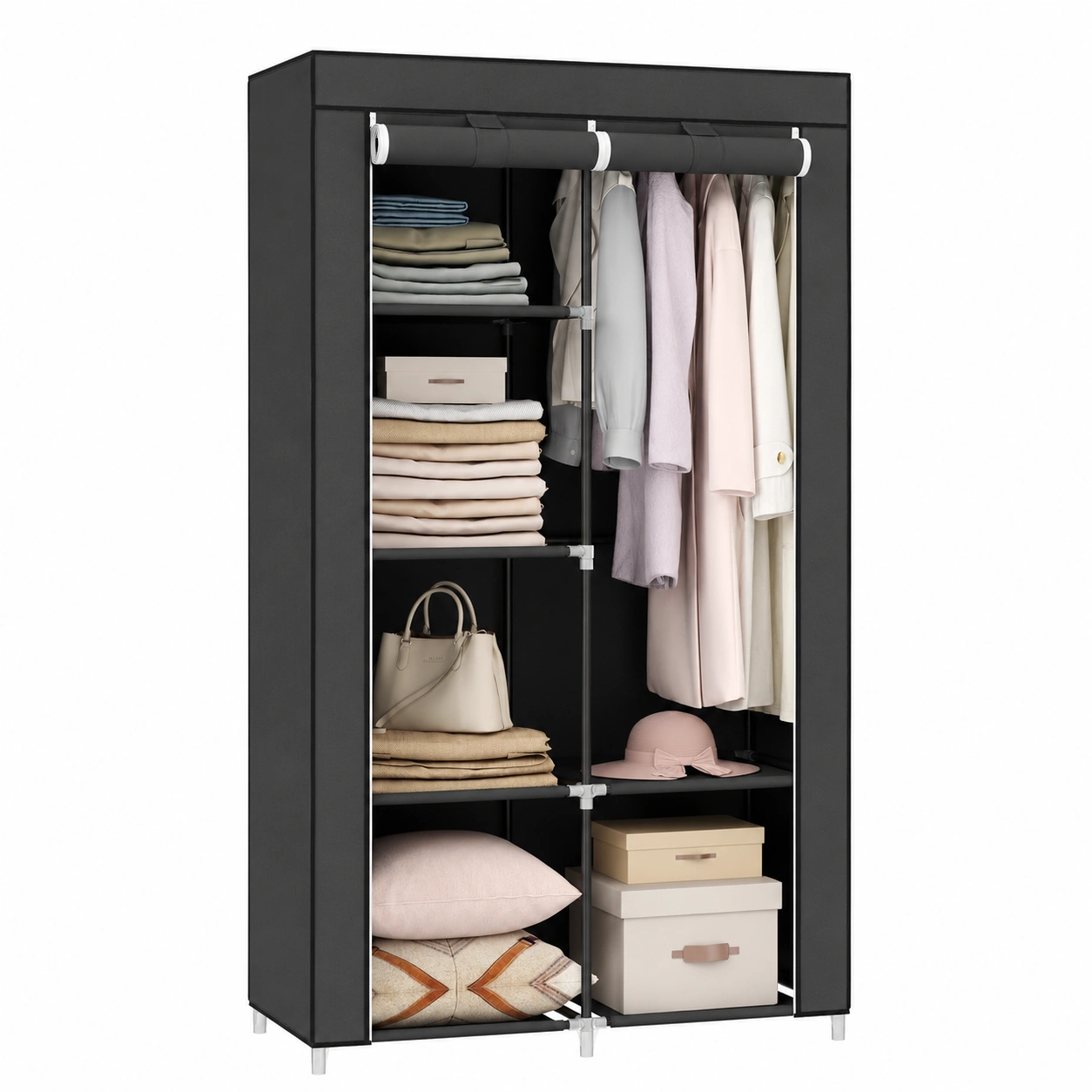 Vielseitiger  Textilschra mit 6 Regalen, schwarz, 88 x 45 x 168 cm-Woodzena