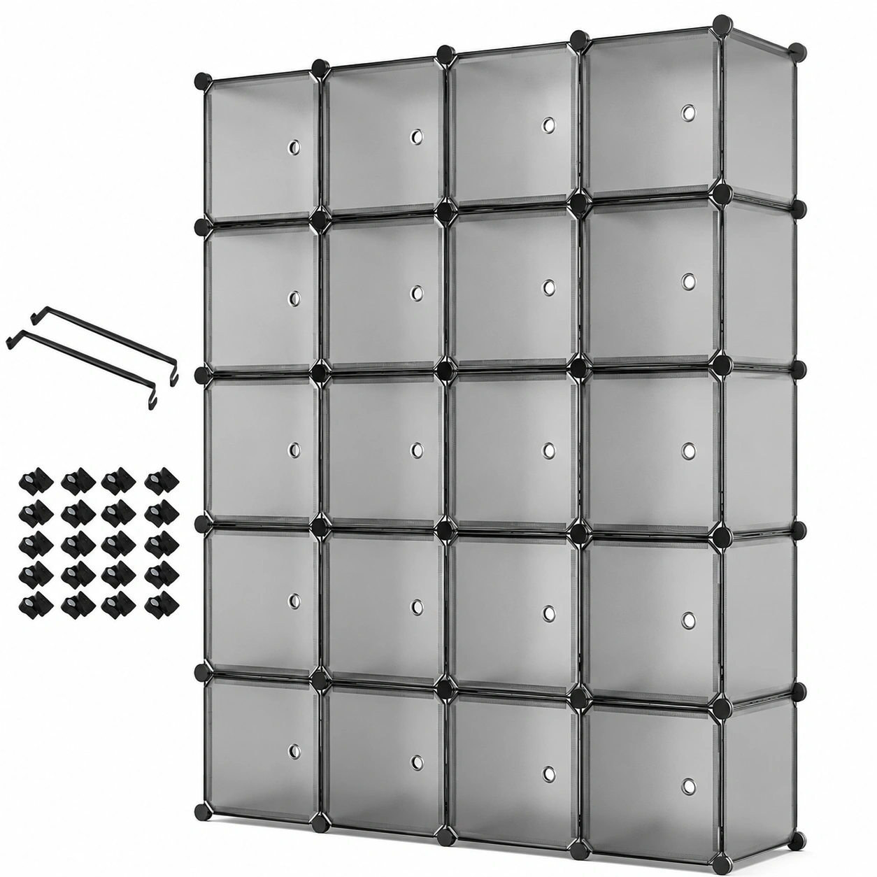 Modulares  Kleiderschra-System, Grau, mit Kleiderstangen, 20 Facher, 145 x 37 x 180 cm-Woodzena