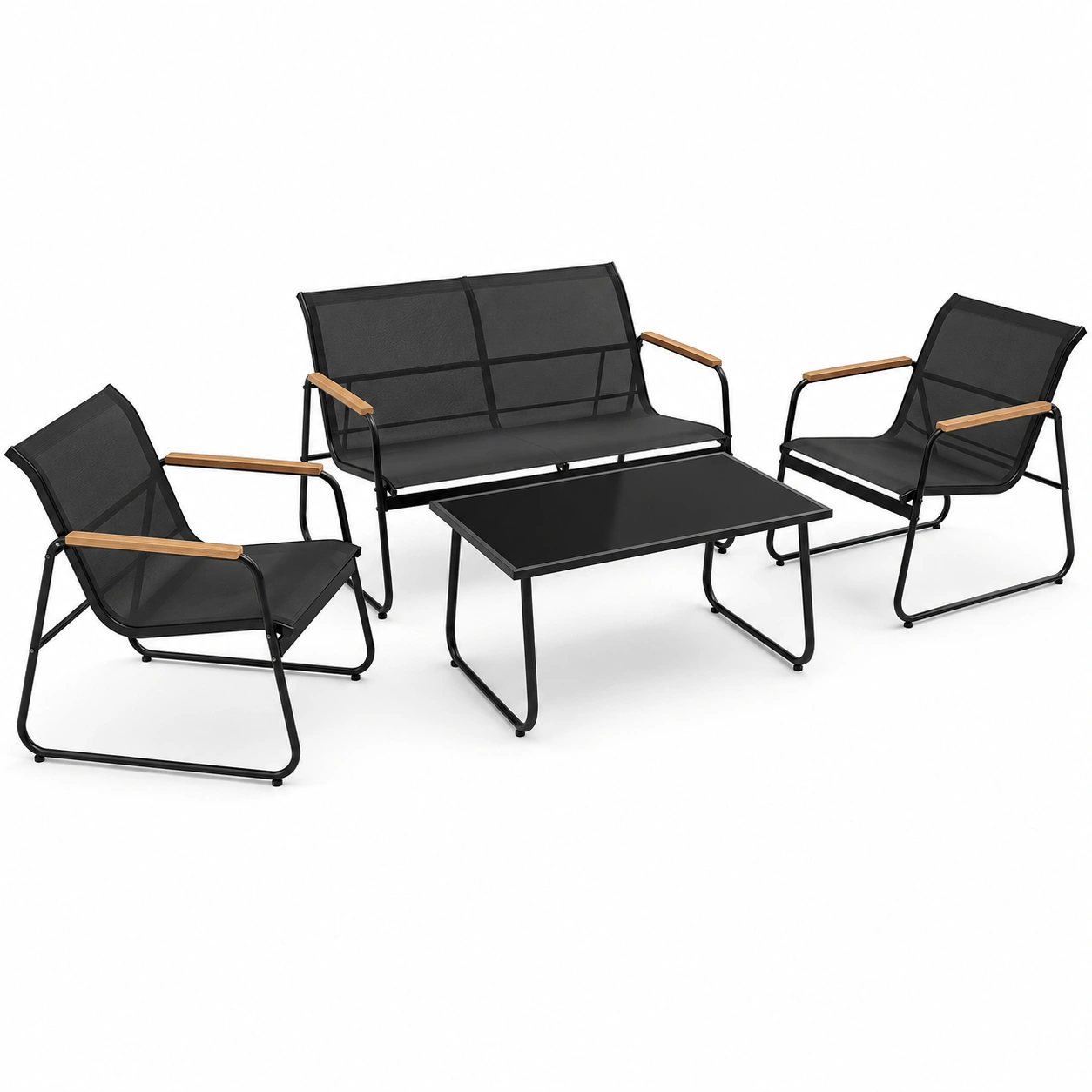 Gartenmobelset Genua 4-teilig – Anthrazit, Outdoor Essgruppe mit Armlehnen, Tisch  Ba, langlebiges Textil, wetterfestes Stahlgestell-Woodzena