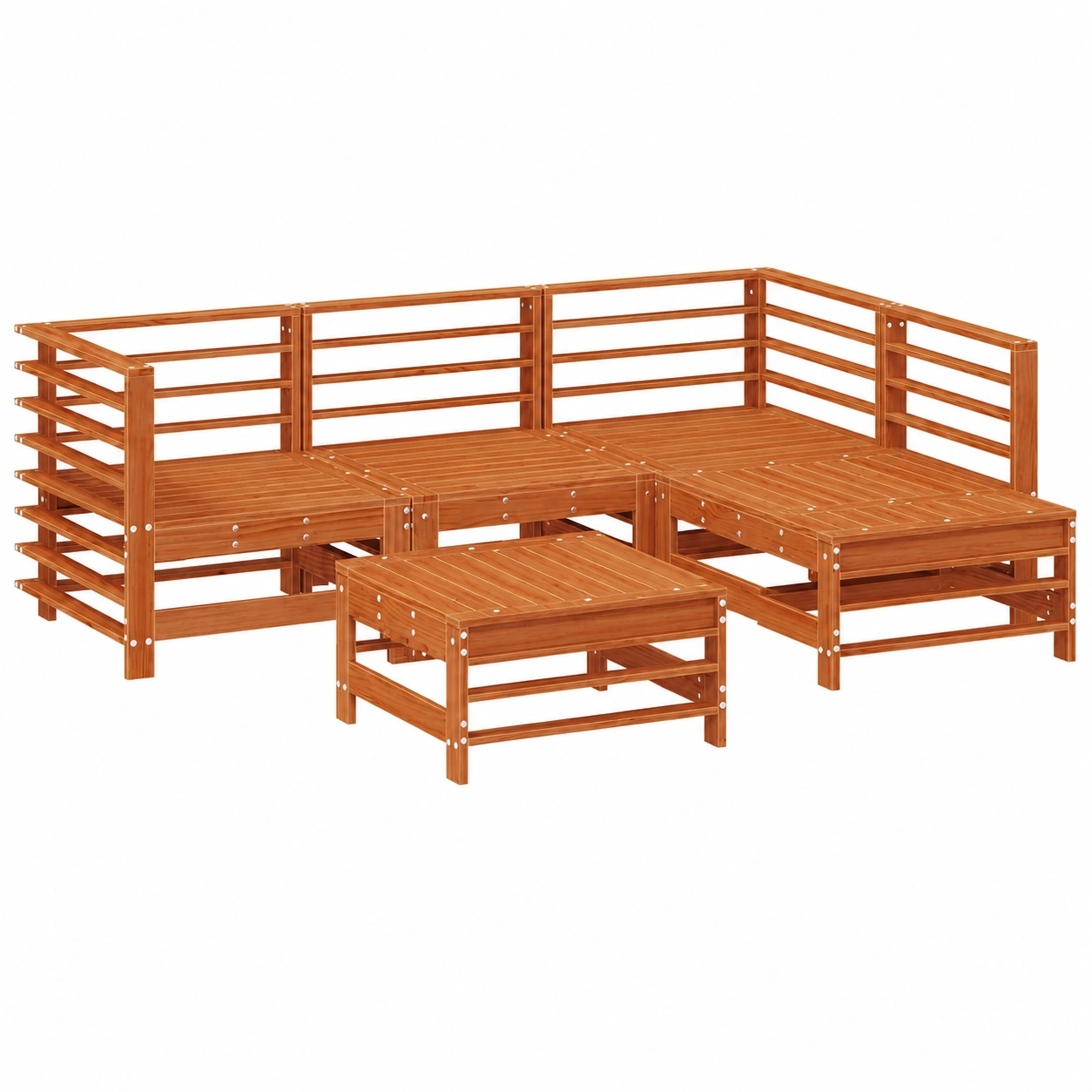 7-teiliges Garten-Lounge-Set aus massivem Kiefernholz in Whsbraun von , bequ und moderne Outdoor-Mobel-Woodzena