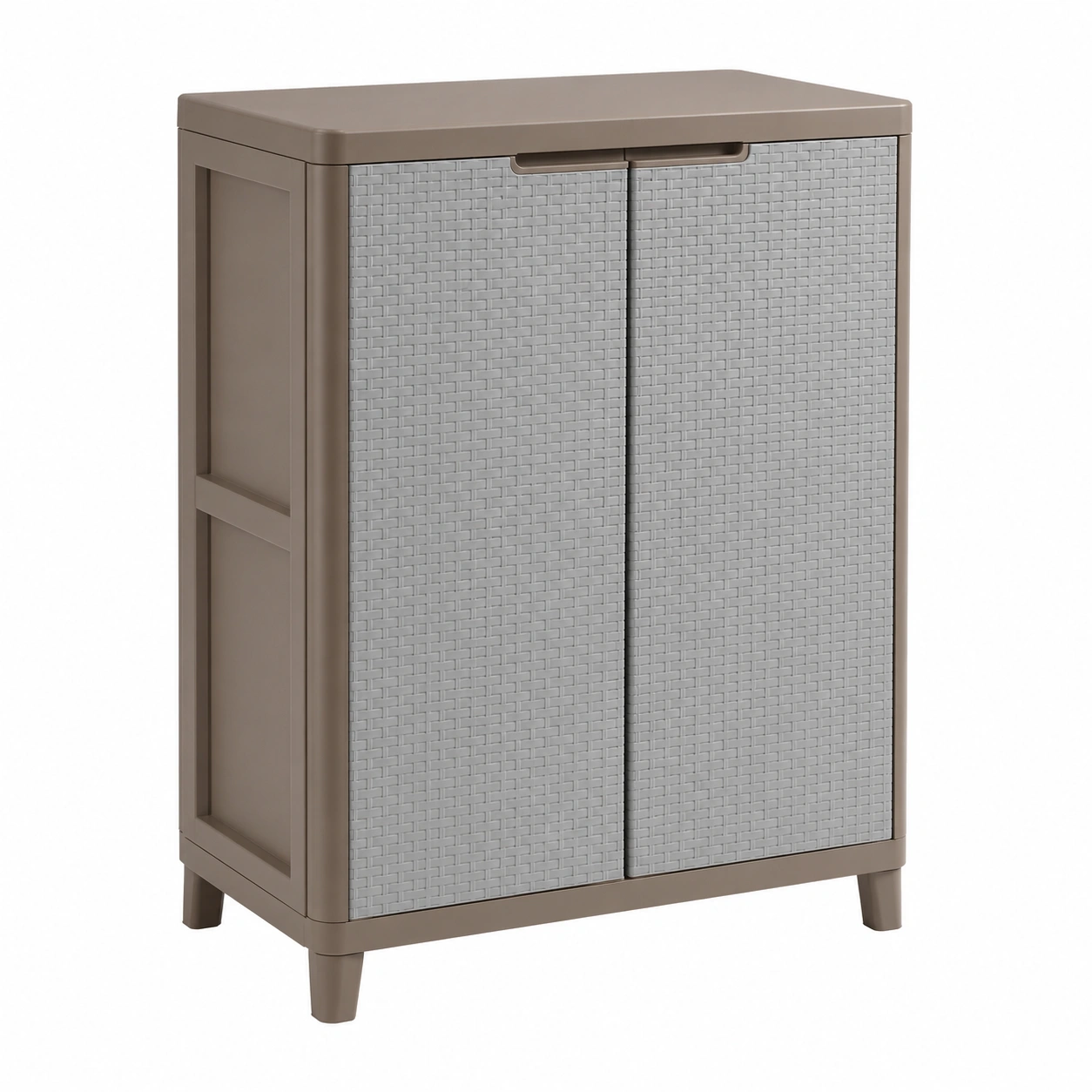 Rattan-Schra mit Doppelturen, verstellbarem Regal, innen/aussen, Taubengrau, 68x37,5x91,5 cm-Woodzena