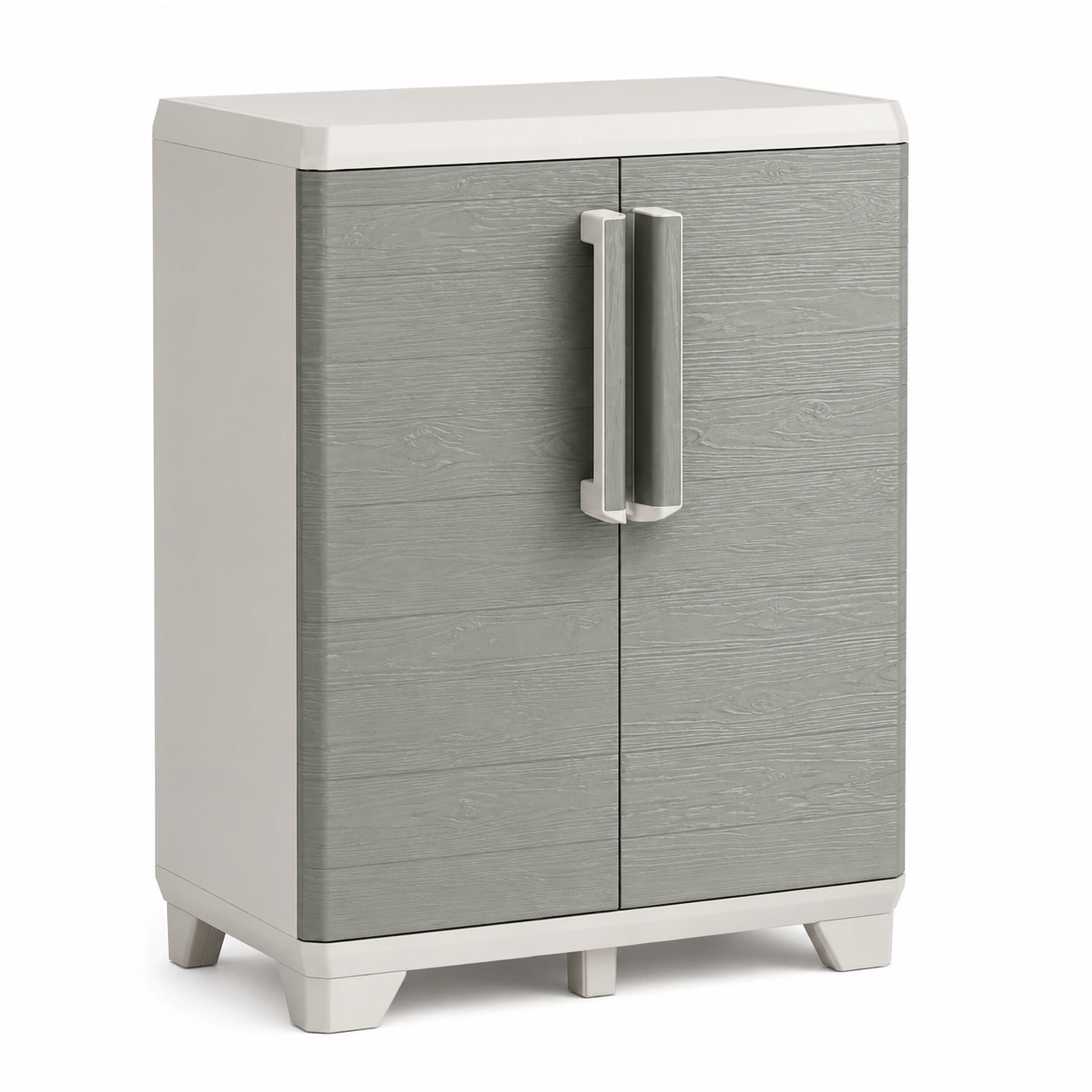 Outdoor Kunststra, niedrig, Beige, 68x39x97 cm, il. verstellbarem Regalboden, UV-bestandig-Woodzena
