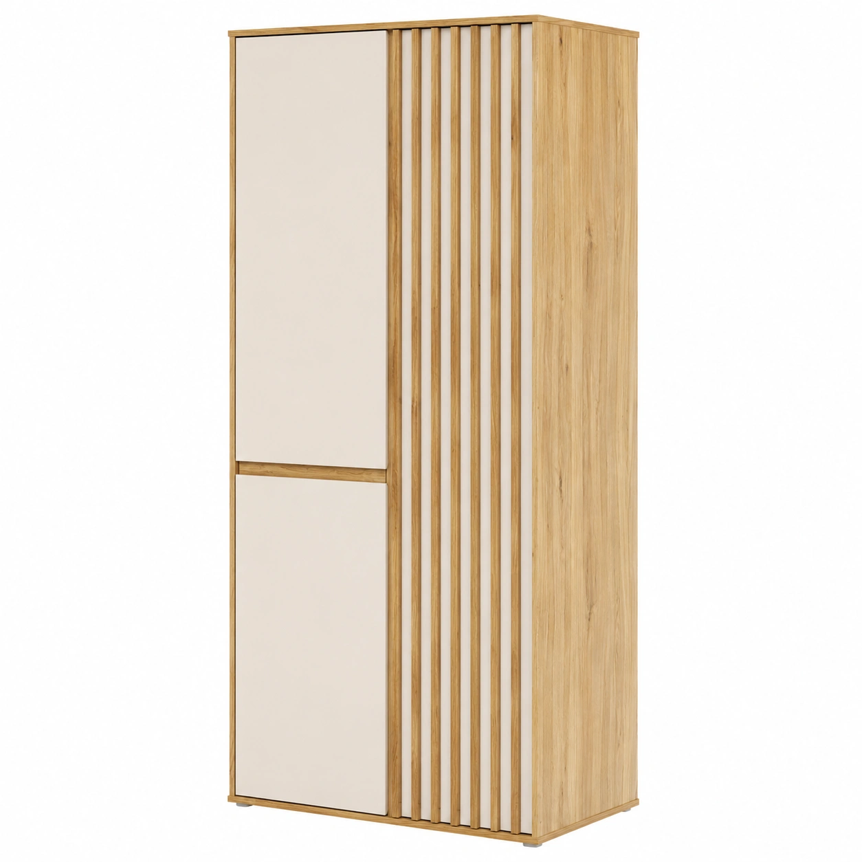 Moderner 2-turiger Kleiderschra mit Lamellendesign, Eiche Mauvella/Kashmir Beige, 84x200x54 cm-Woodzena