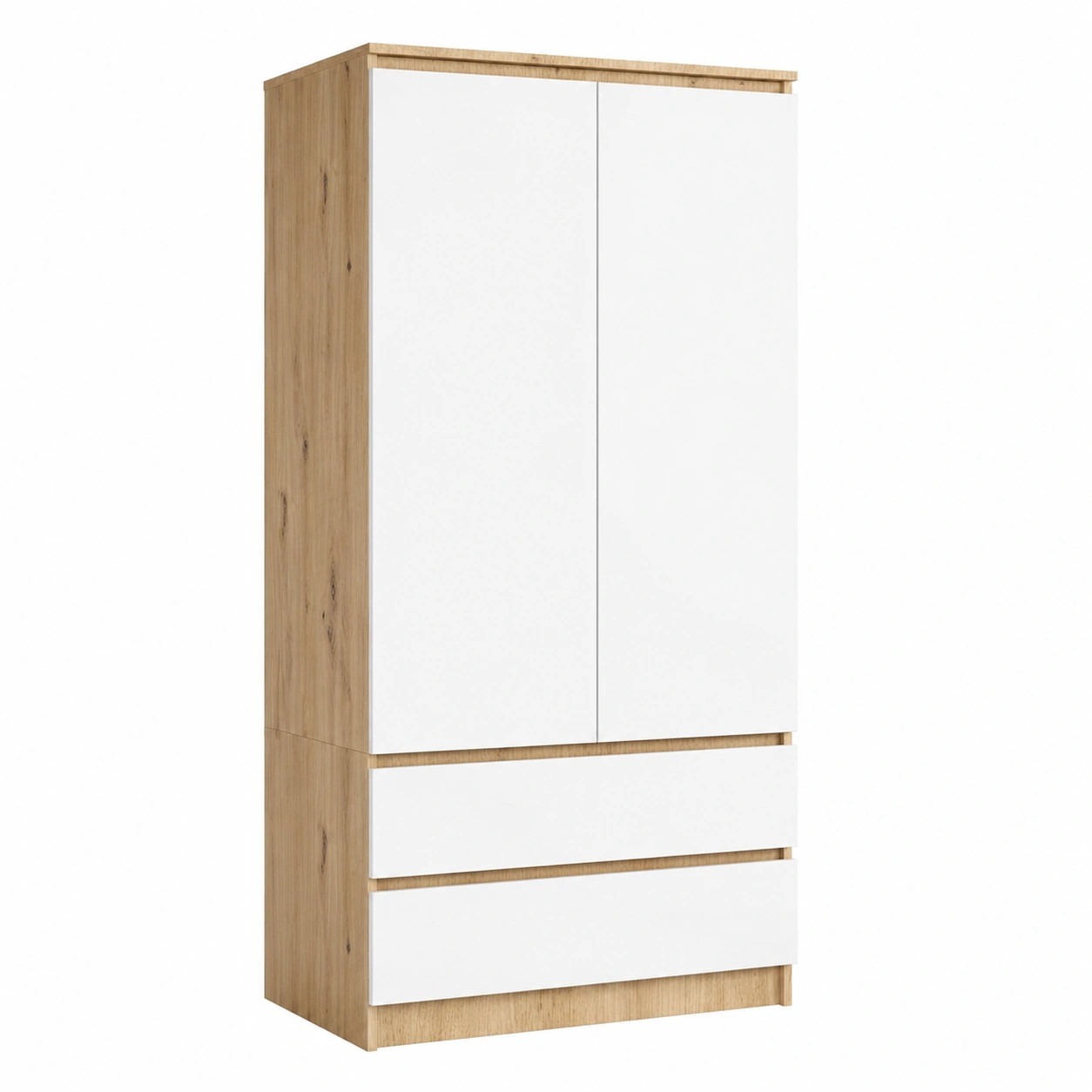 Moderner Kleiderschra mit Schubladen und Regalboden, 90 cm, Eiche Artisan/Weiss-Woodzena
