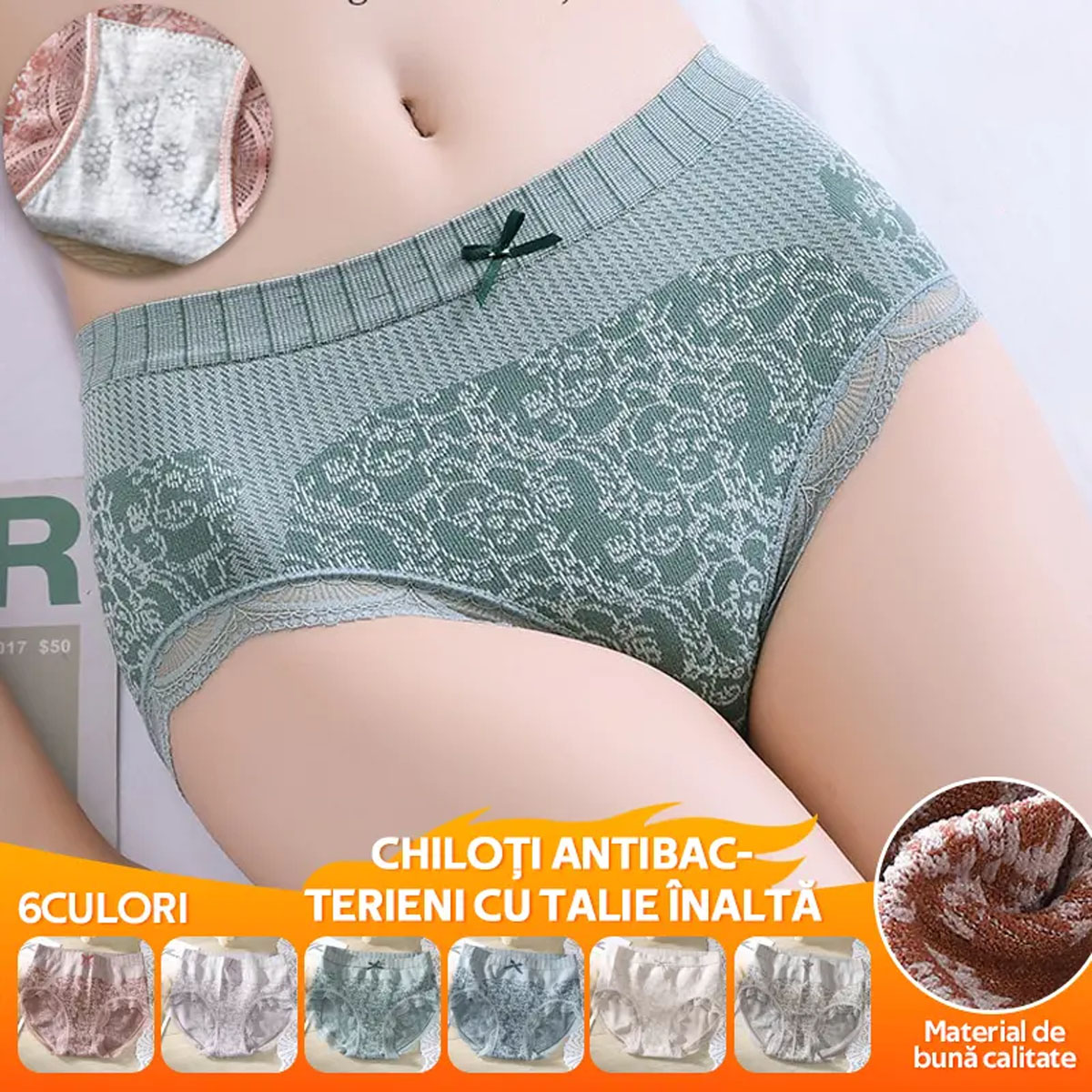 ✔🔥【8/16 bucăți】🔥Lenjerie intimă antibacteriană pentru femei, cu talie înaltă, care absoarbe umezeala
