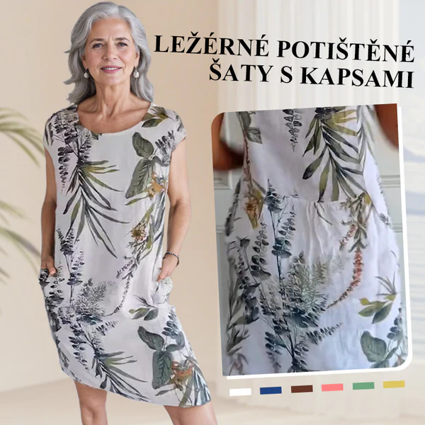 🌼Dámske bavlnené a ľanové šaty s okrúhlym výstrihom a potlačou