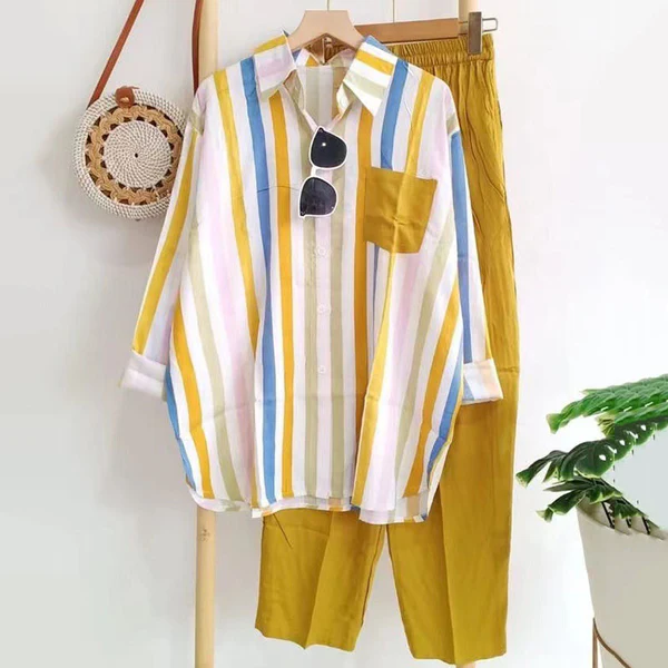 🌸【S-5XL】Neues gestreiftes Frühlingsset, zweiteiliges Set mit langen Ärmeln und Hose.