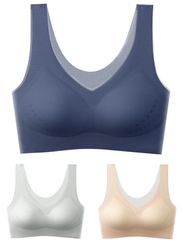 【1 set de 3 piese】【M-5XL】2026, sutien push-up fără cusături din mătase glacială【40-120 kg】