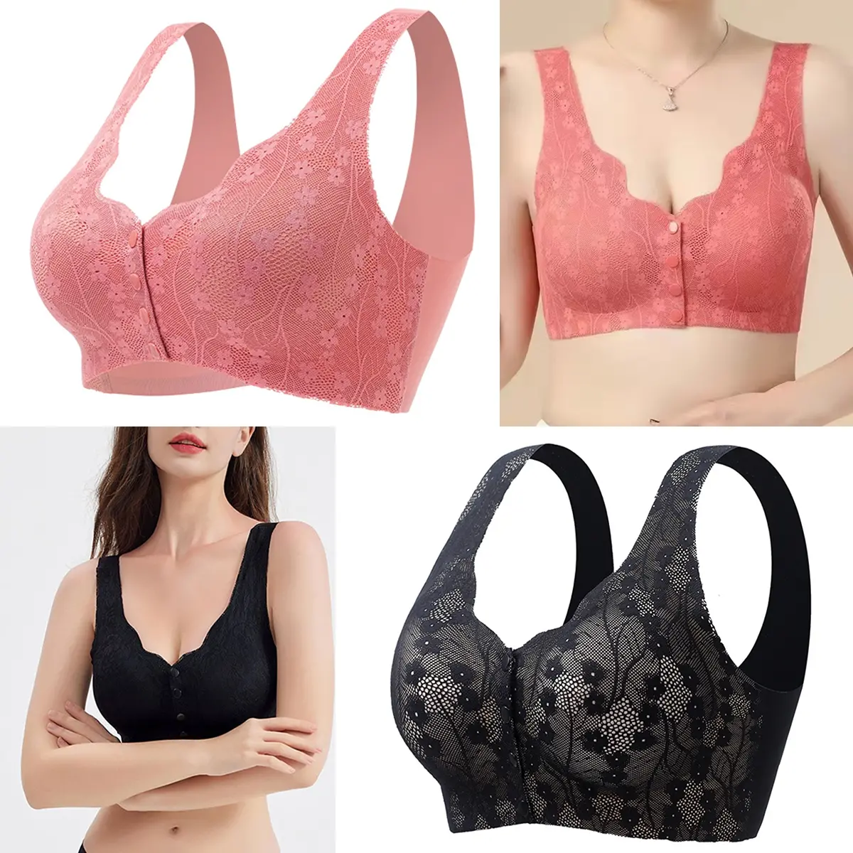 😍【Pachet de 5 bucăți】Sutien fără fir pentru femei cu nasturi în față ❤️【40-100kg】