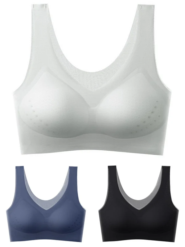 【1 set de 3 piese】【M-5XL】2026, sutien push-up fără cusături din mătase glacială【40-120 kg】