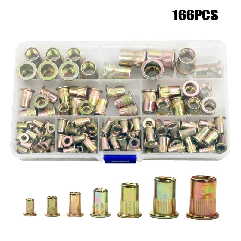 【166pcs】Piuliță din oțel inoxidabil, Piulițe moletate cu cap plat