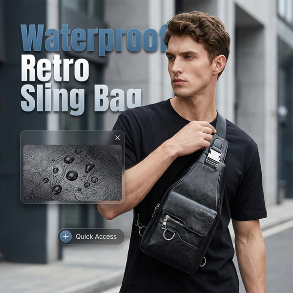 💯🎁Retro waterproof faux leather shoulder bag for men.