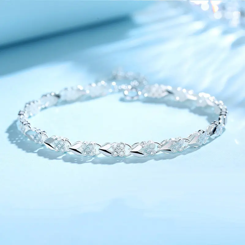 💖🍀Brățară de mână pentru femei, din argint sterling 925, cu trifoi cu patru foi, Love New Fashion