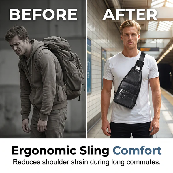 💯🎁Retro waterproof faux leather shoulder bag for men.