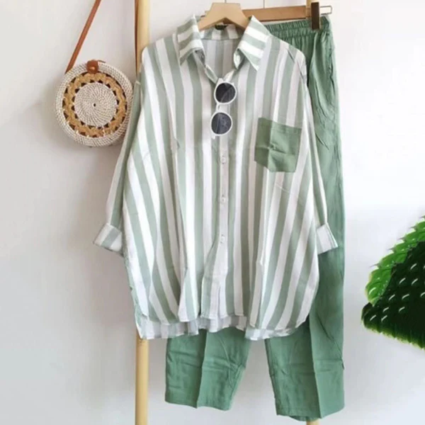 🌸【S-5XL】Neues gestreiftes Frühlingsset, zweiteiliges Set mit langen Ärmeln und Hose.
