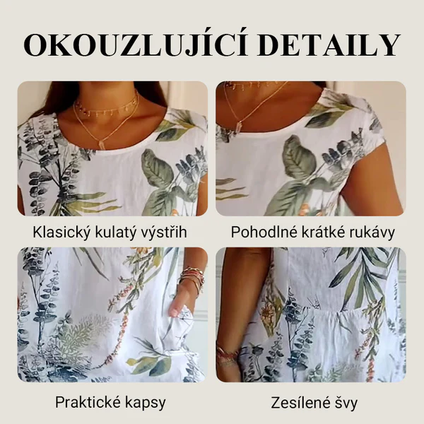 🌼Dámske bavlnené a ľanové šaty s okrúhlym výstrihom a potlačou