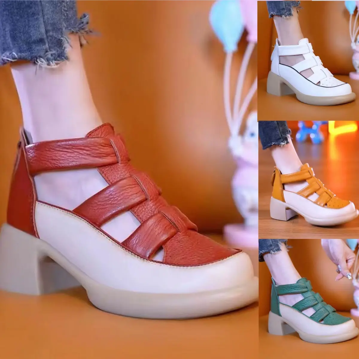 👡【35-40】2026 Sandale romane cu toc gros nou Sandale cu toc înalt