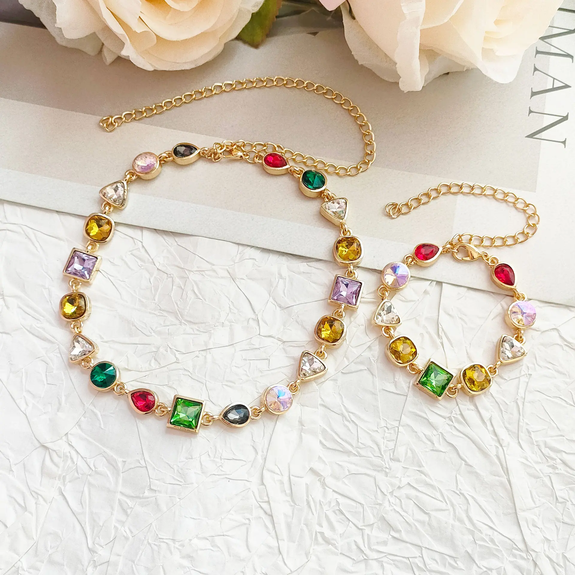 💖💎Colier + brățară din argint sterling 925, culoare nouă, cu diamante