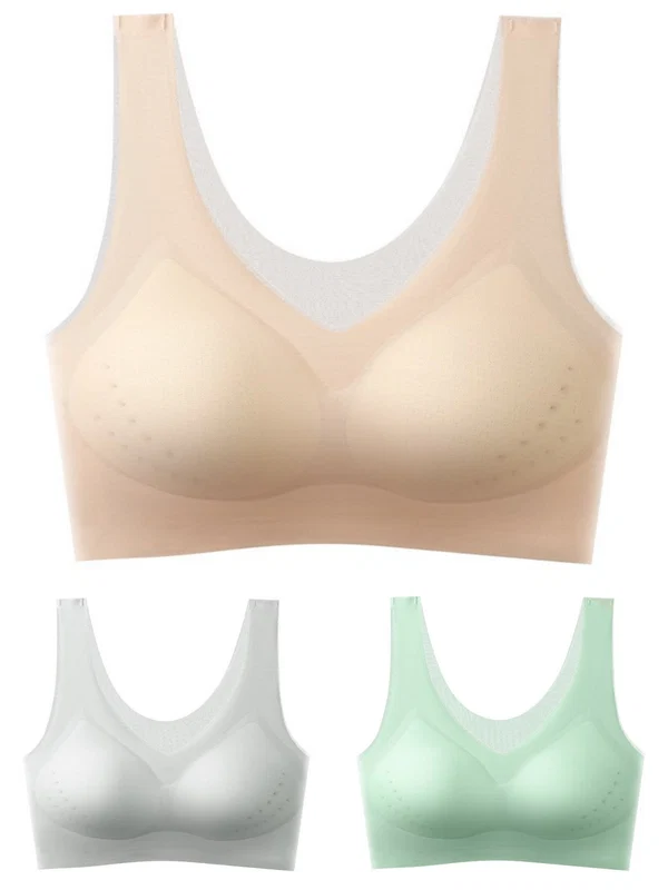 【1 set de 3 piese】【M-5XL】2026, sutien push-up fără cusături din mătase glacială【40-120 kg】