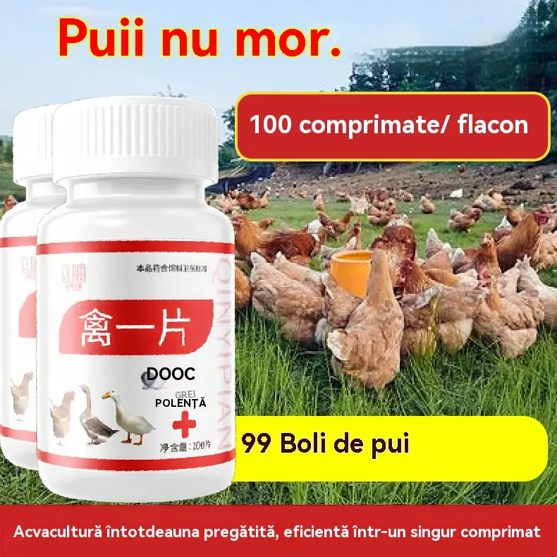 💊💊Medicament pentru tratamentul gripei aviare, racelii, gripei, diareei si tusei la gaini, rate si gaste, 1 flacon cu 100 de tablete.