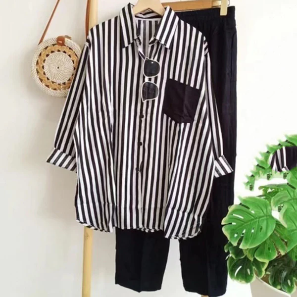 🌸【S-5XL】Neues gestreiftes Frühlingsset, zweiteiliges Set mit langen Ärmeln und Hose.