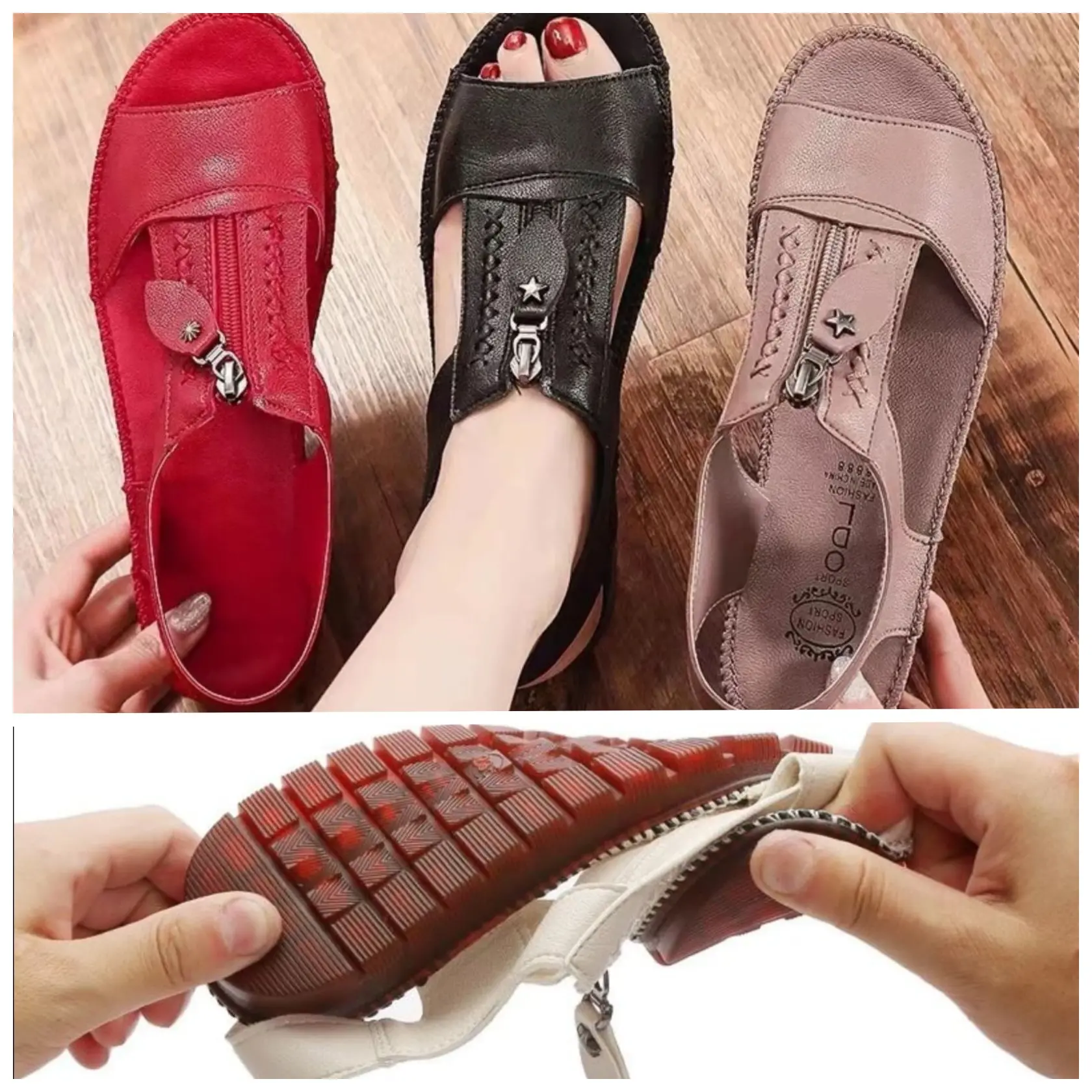 🔥【35-43】 New Sandale noi Flat plat din piele naturală moale non-alunecare Soft Sole pantofi