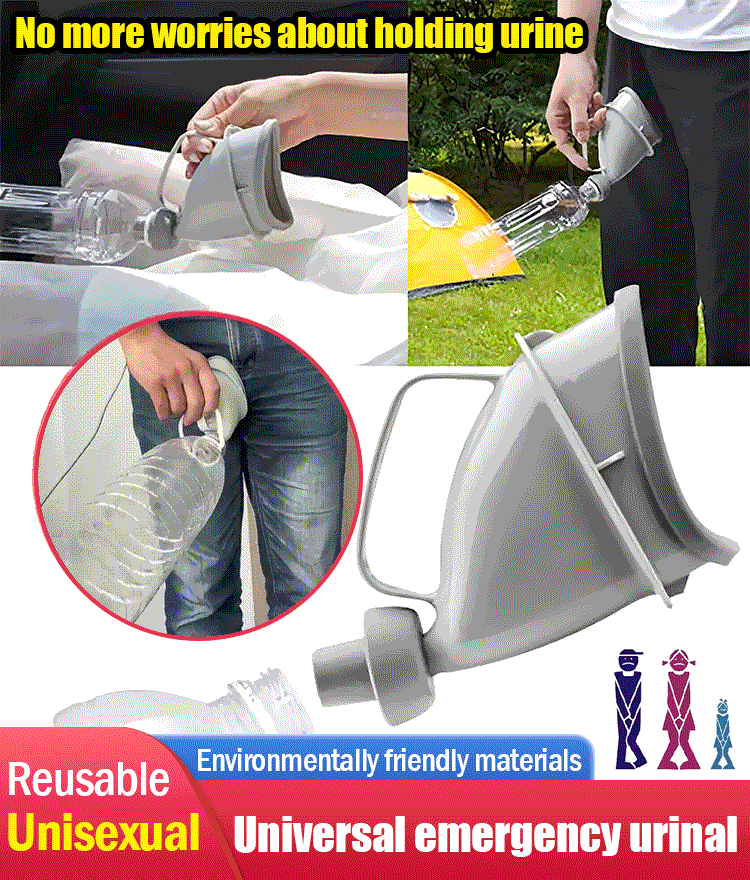 Urinal portabil unisex pentru situații de urgență în călătorii, cu pâlnie pentru utilizare în camping.