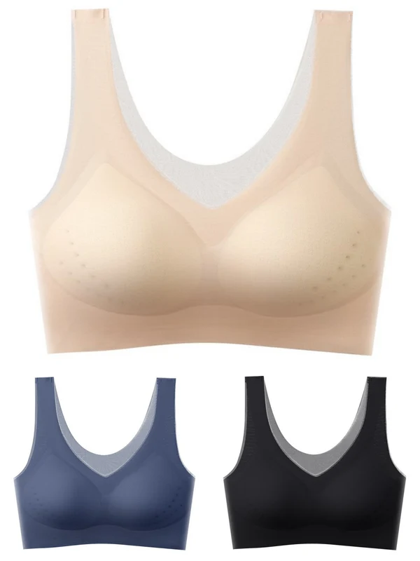 【1 set de 3 piese】【M-5XL】2026, sutien push-up fără cusături din mătase glacială【40-120 kg】