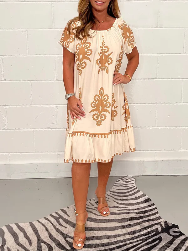 【S-5XL】Rochie cu decolteu pătrat și diverse imprimeuri geometrice