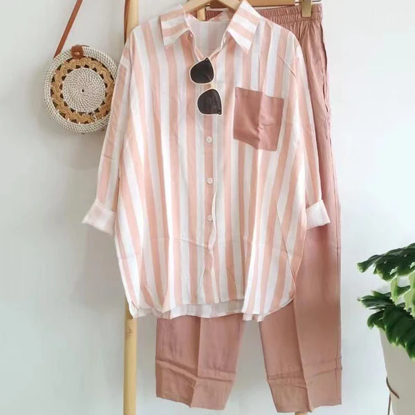 🌸【S-5XL】Neues gestreiftes Frühlingsset, zweiteiliges Set mit langen Ärmeln und Hose.