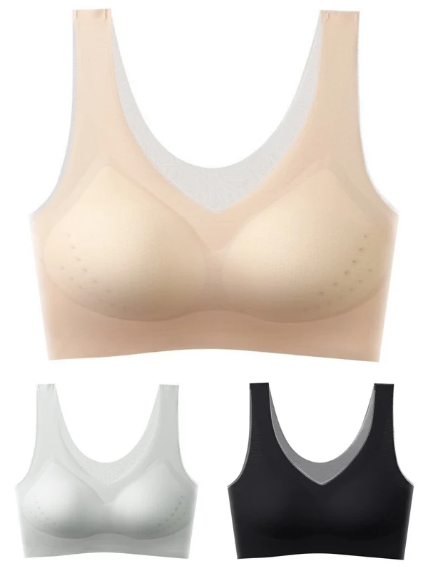 【1 set de 3 piese】【M-5XL】2026, sutien push-up fără cusături din mătase glacială【40-120 kg】